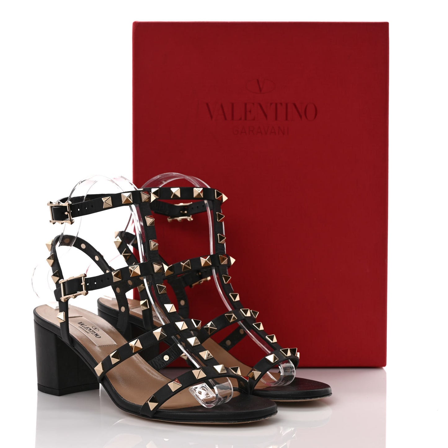 Calfskin Rockstud 60mm City Sandals 36.5 Black