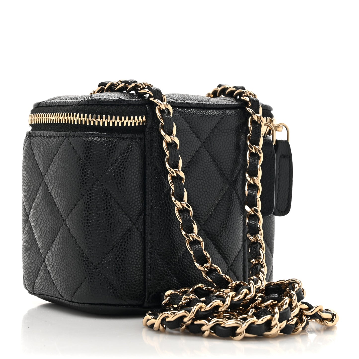 Caviar Quilted Mini Vanity Case With Chain Black