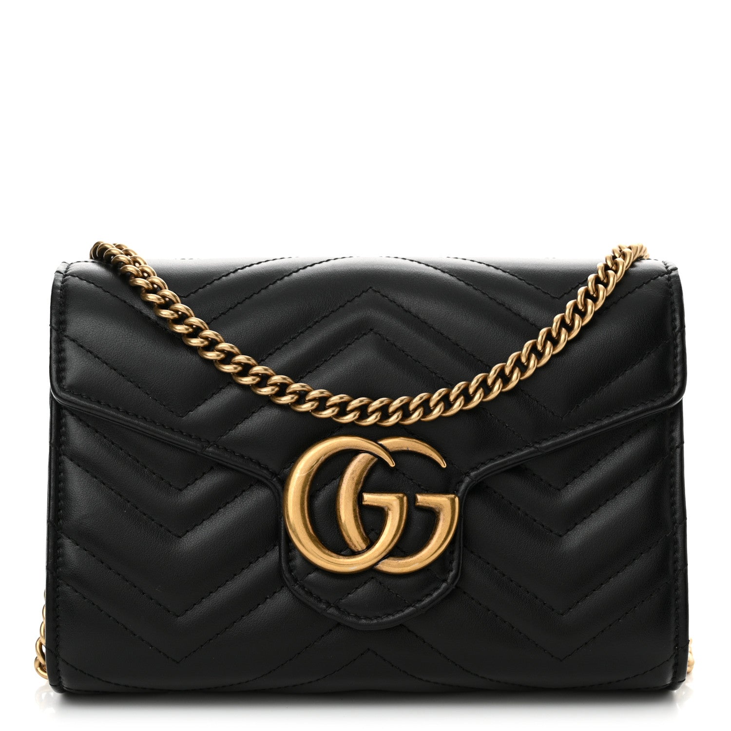 Gucci Calfskin Matelasse GG Marmont Chain Wallet Black 1 of 12