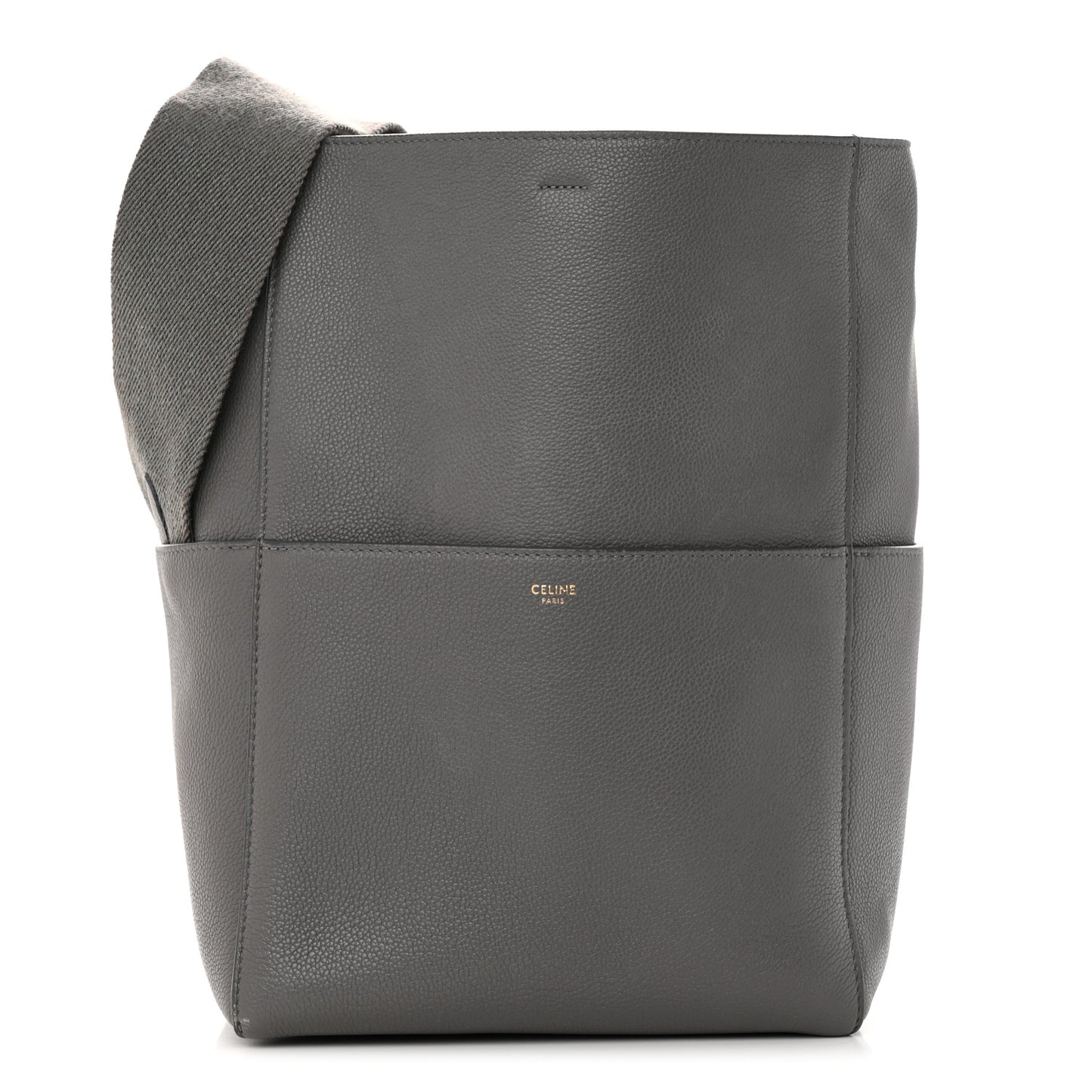 Soft Grained Calfskin Sangle Bucket Bag Grey