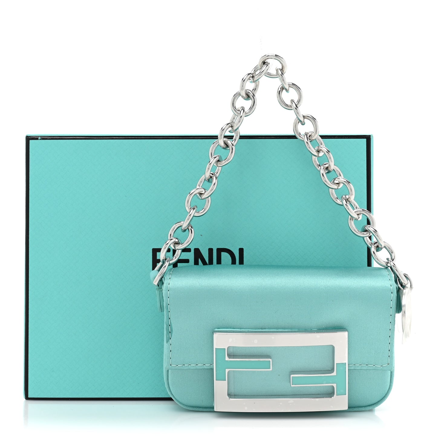 X TIFFANY Satin Silk Sterling Silver Nano Maxi Buckle Baguette Tiffany Blue