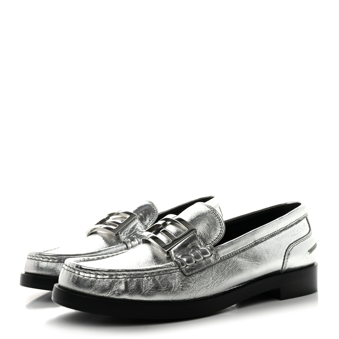 Metallic Vitello Womens Baguette Loafers 41 Argento