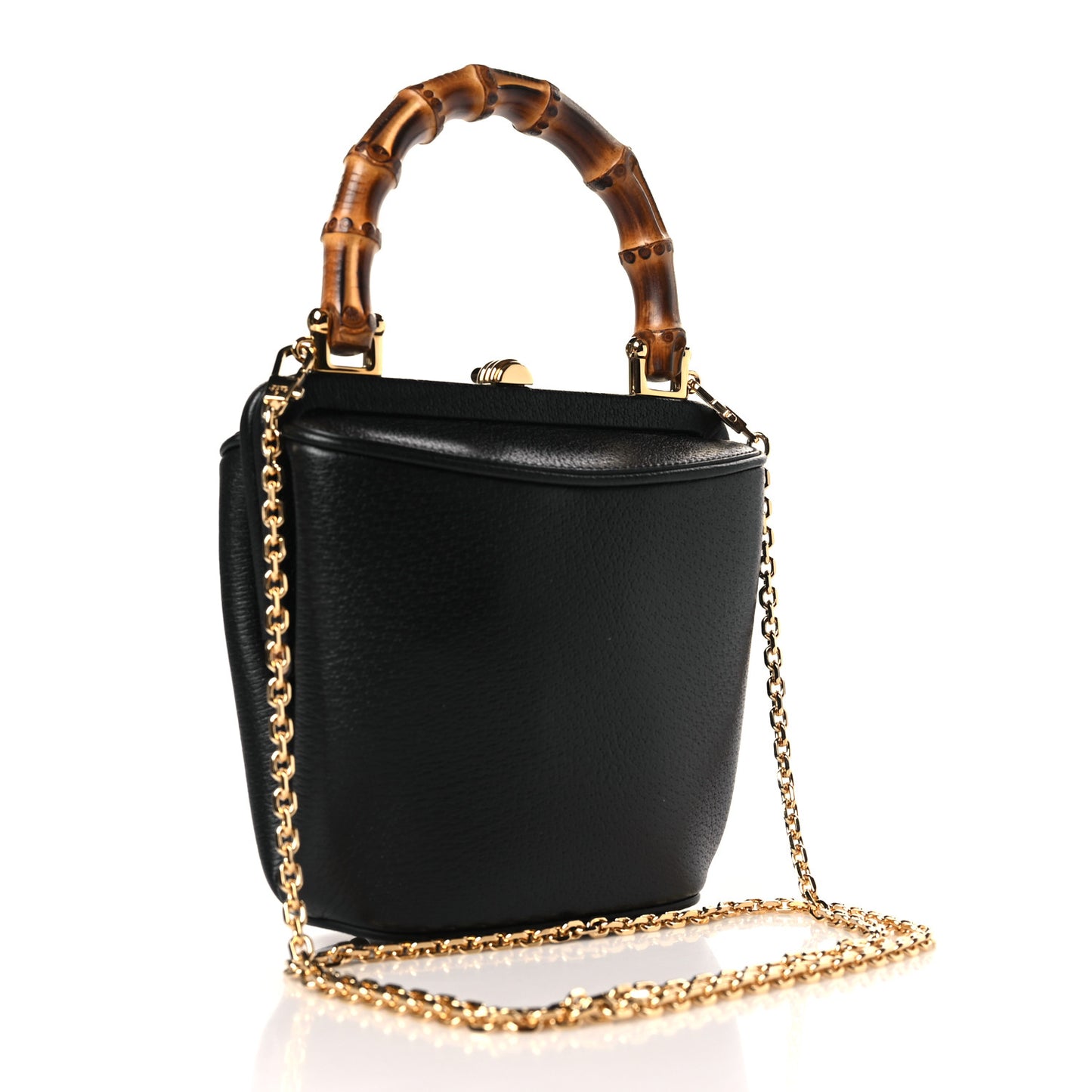Textured Dollar Calfskin Bamboo Mini Marina Bucket Bag Black