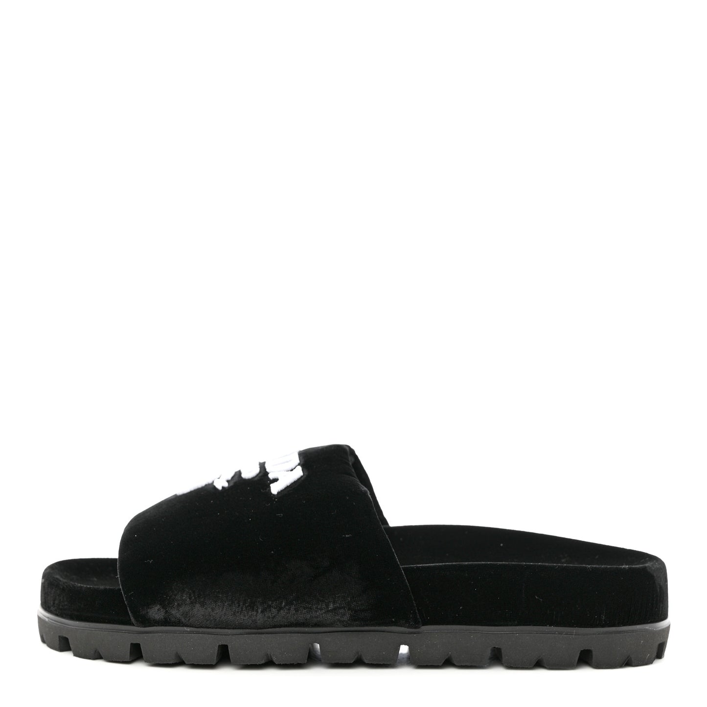 Velvet Logo Lug Sole 20mm Slide Sandals 38 Black