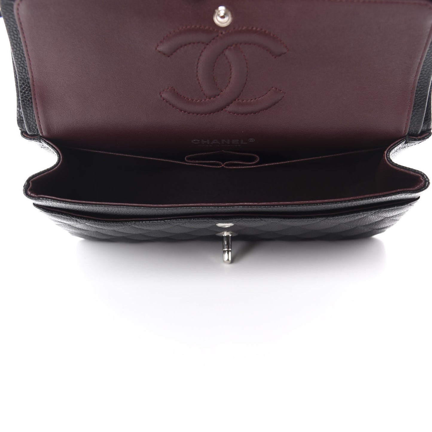 Caviar Quilted Medium Double Flap Black