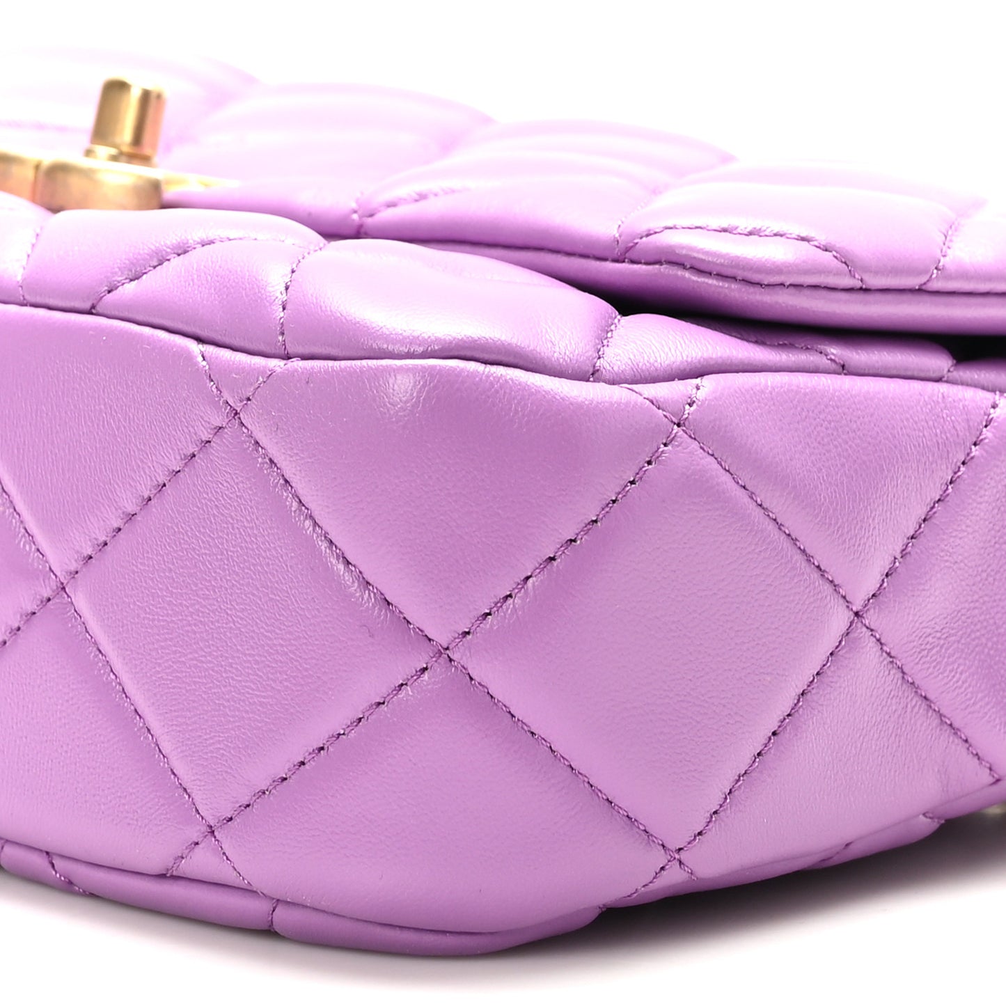 Lambskin Quilted Small Lacquered Chain Flap Purple