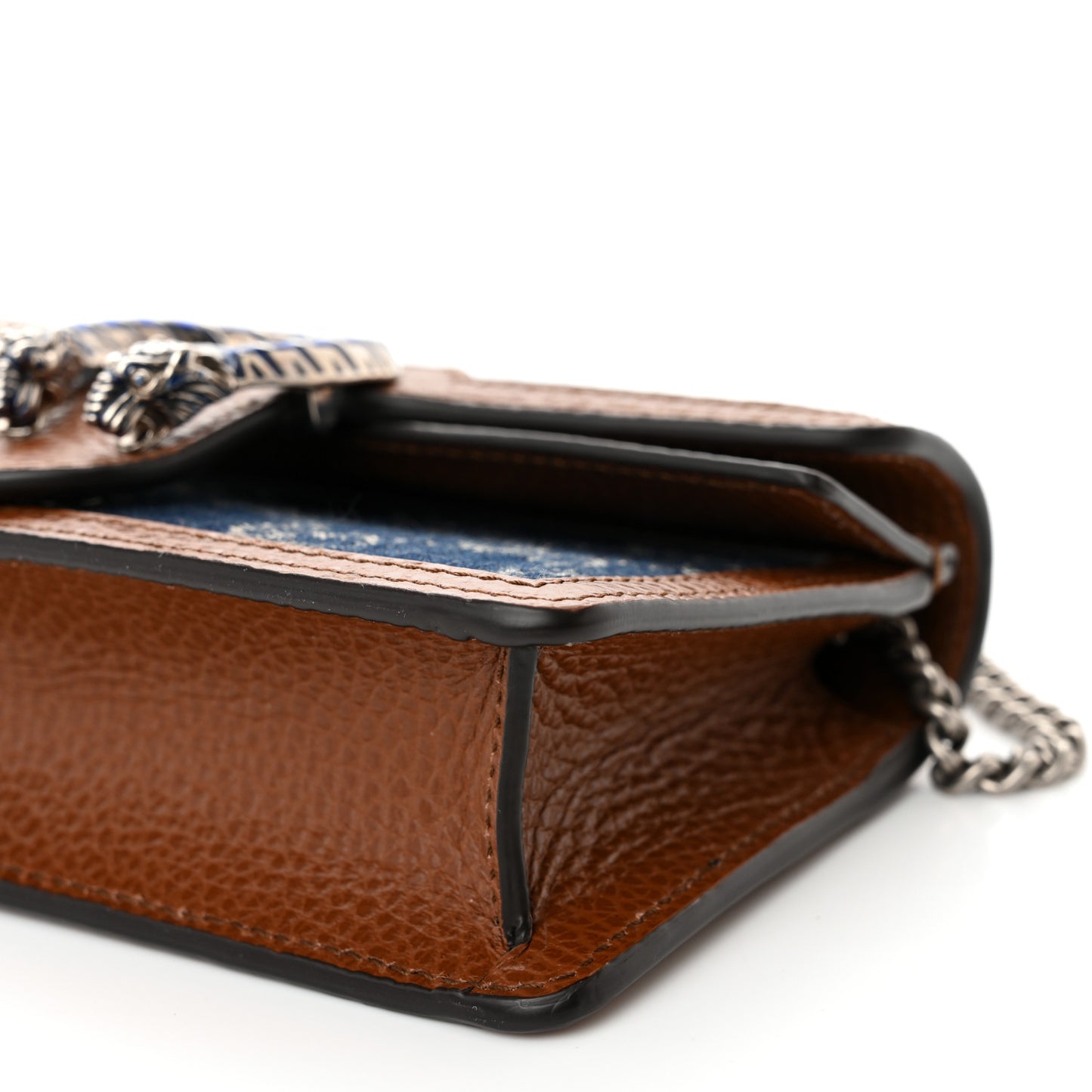 New Denim GG Monogram Dollar Calfskin Enamel Super Mini Dionysus Shoulder Bag Blue Tea Cuir Epilog Electric Blue