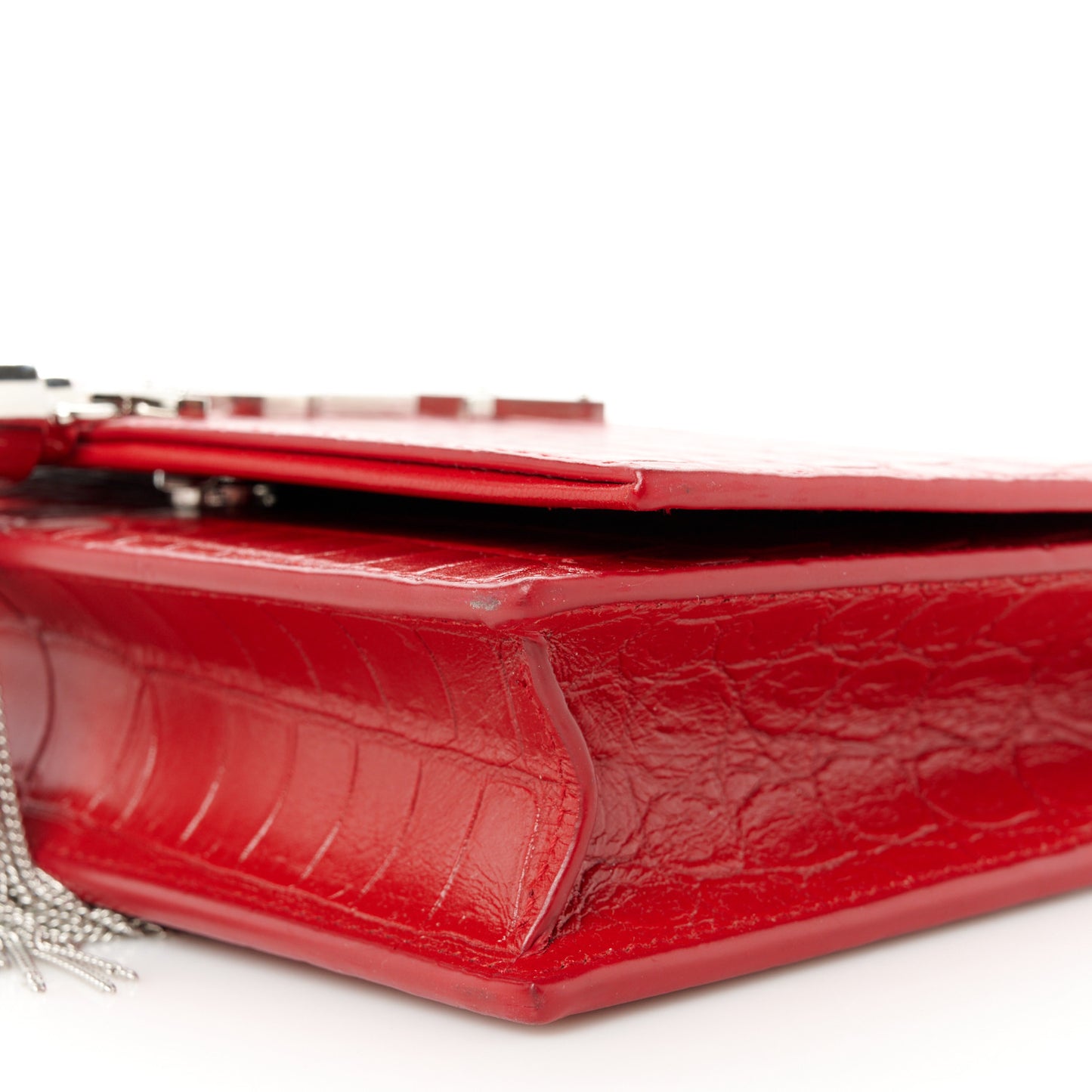 Calfskin Crocodile Embossed Kate Monogram Tassel Chain Wallet Red