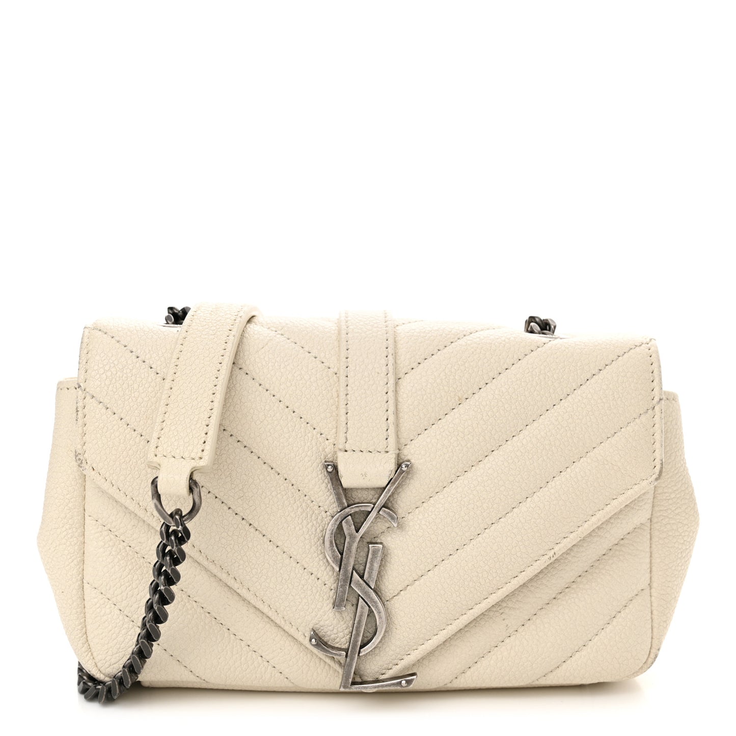Grained Calfskin Matelassé Chevron Monogram Classic Baby Chain Bag White