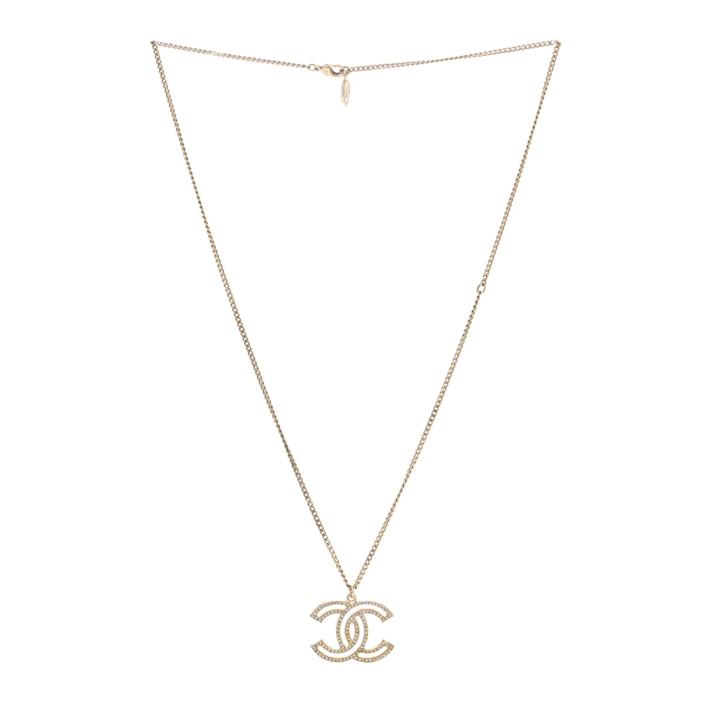 Crystal Metal CC Pendant Necklace Gold