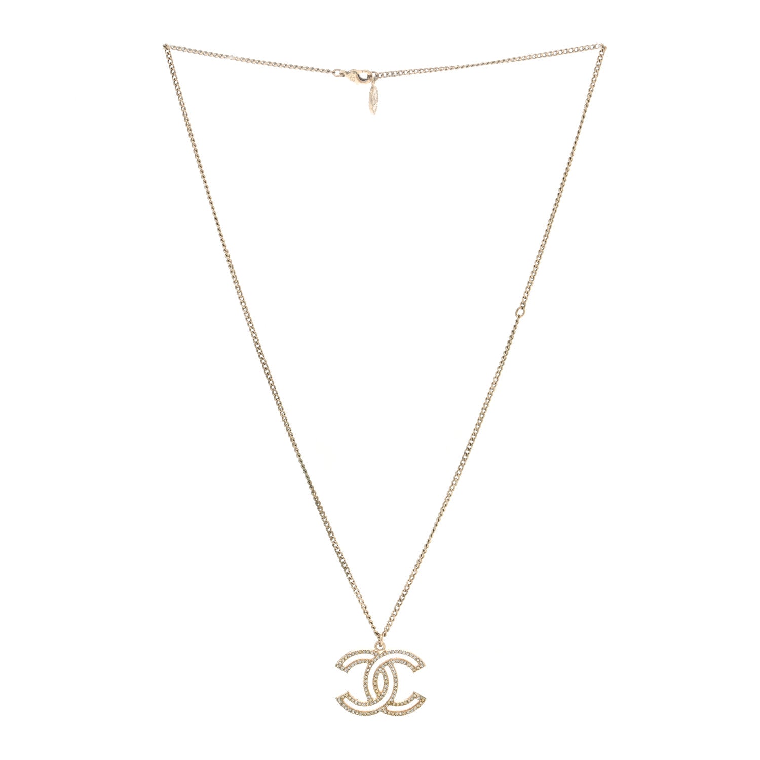 Chanel Crystal Metal CC Pendant Necklace Gold 3 of 5