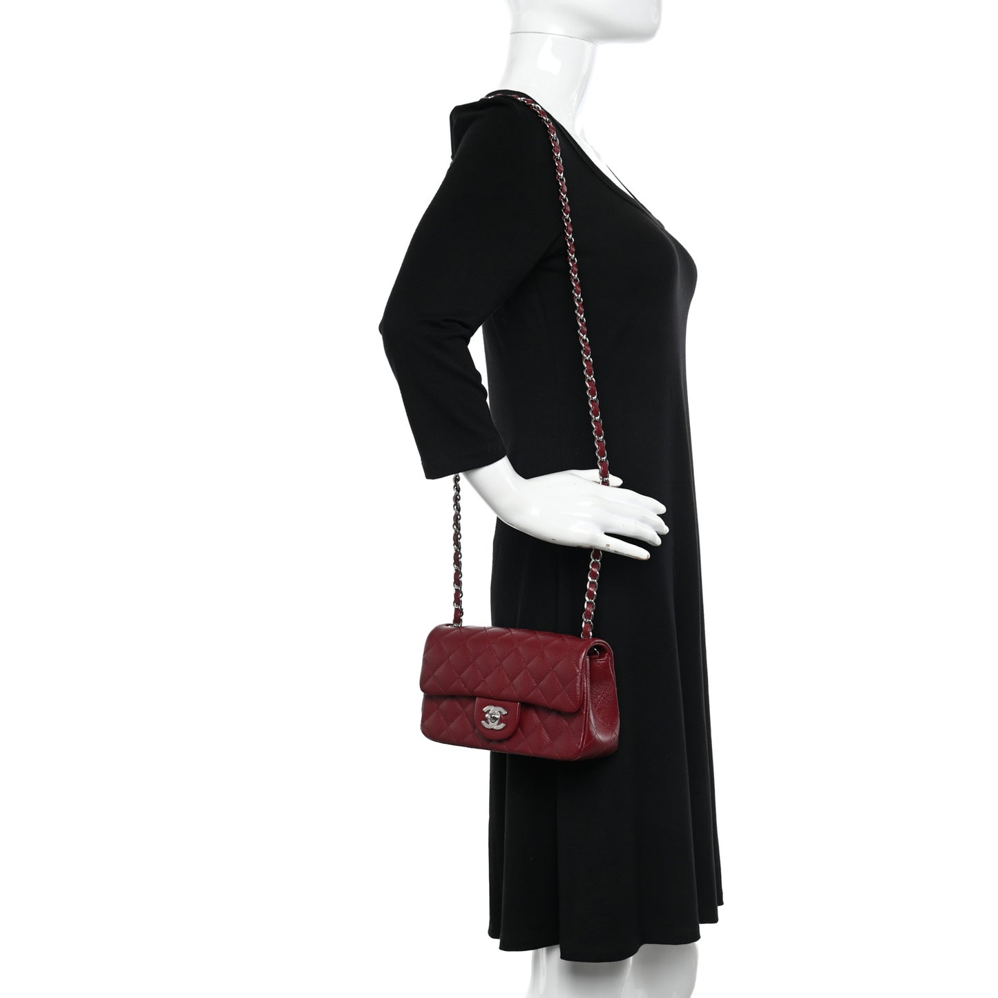 Caviar Quilted Mini Rectangular Flap Burgundy