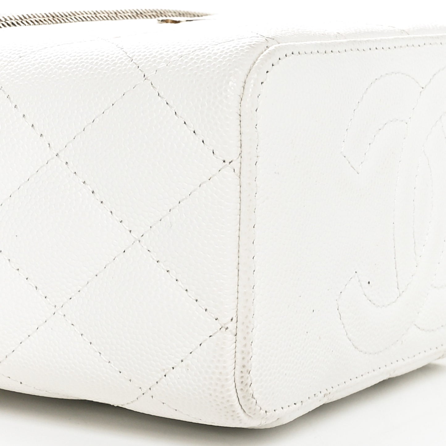 Caviar Quilted Small Vanity Case With Chain White