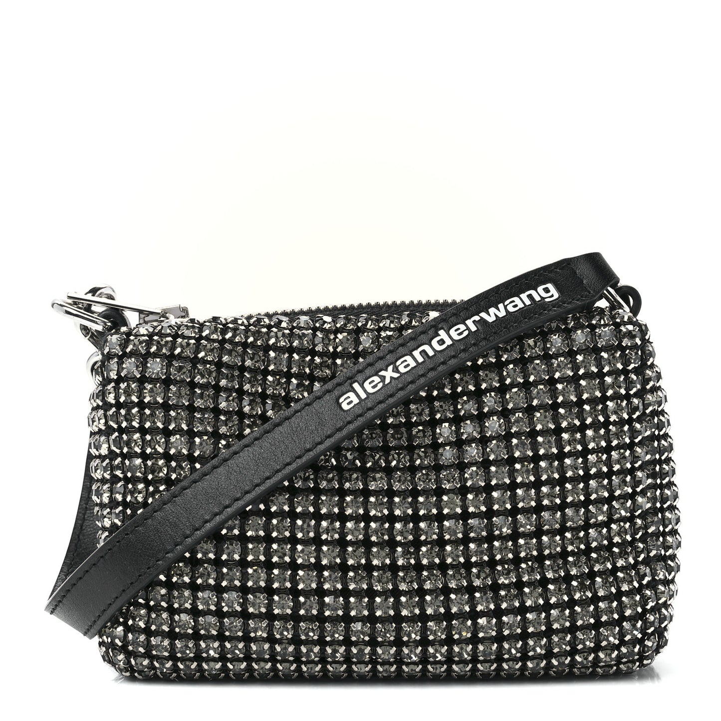 Mesh Crystal Rhinestone Mini Heiress Pouch Black Silver