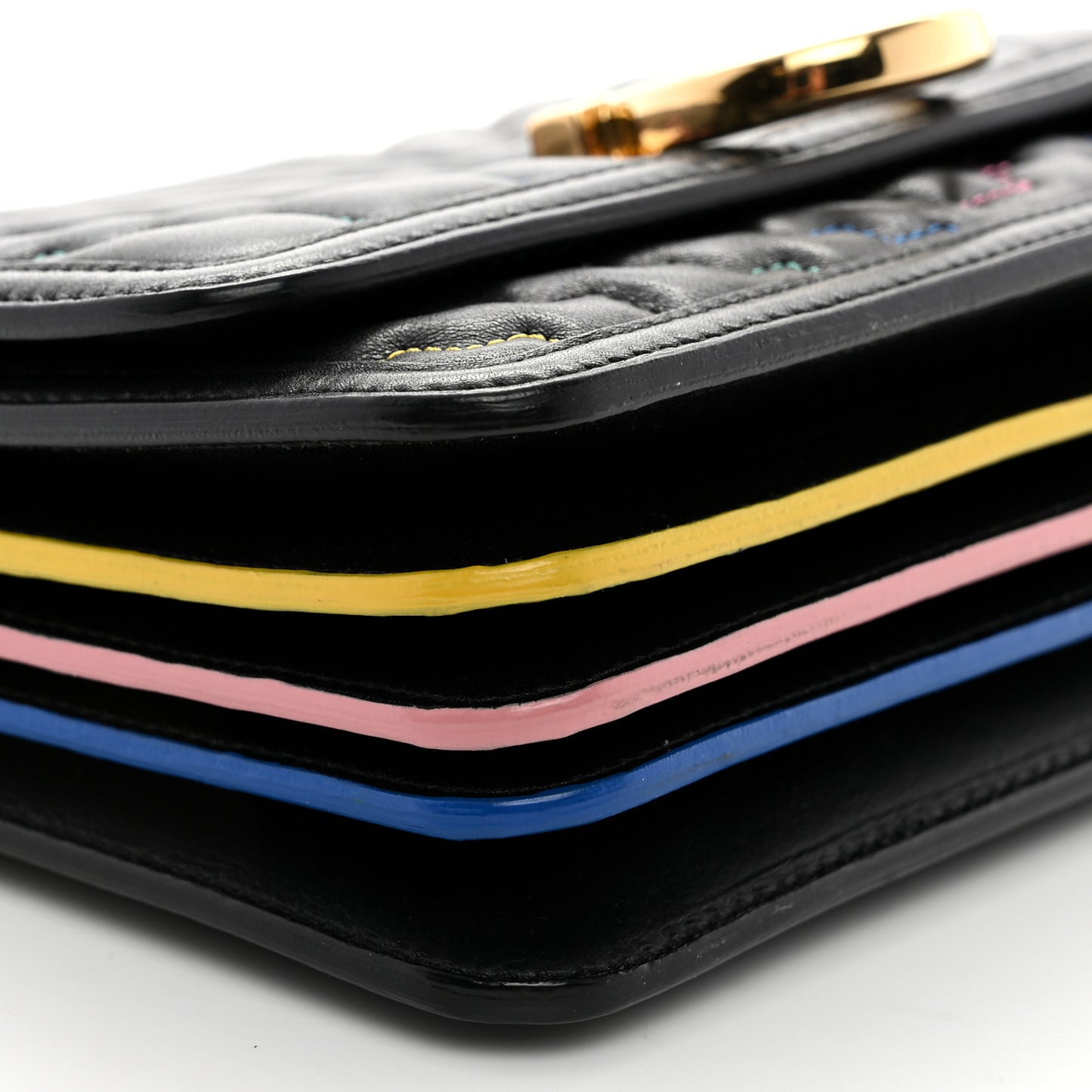 Calfskin Stitched Gancini Crossbody Flap Black Multicolor
