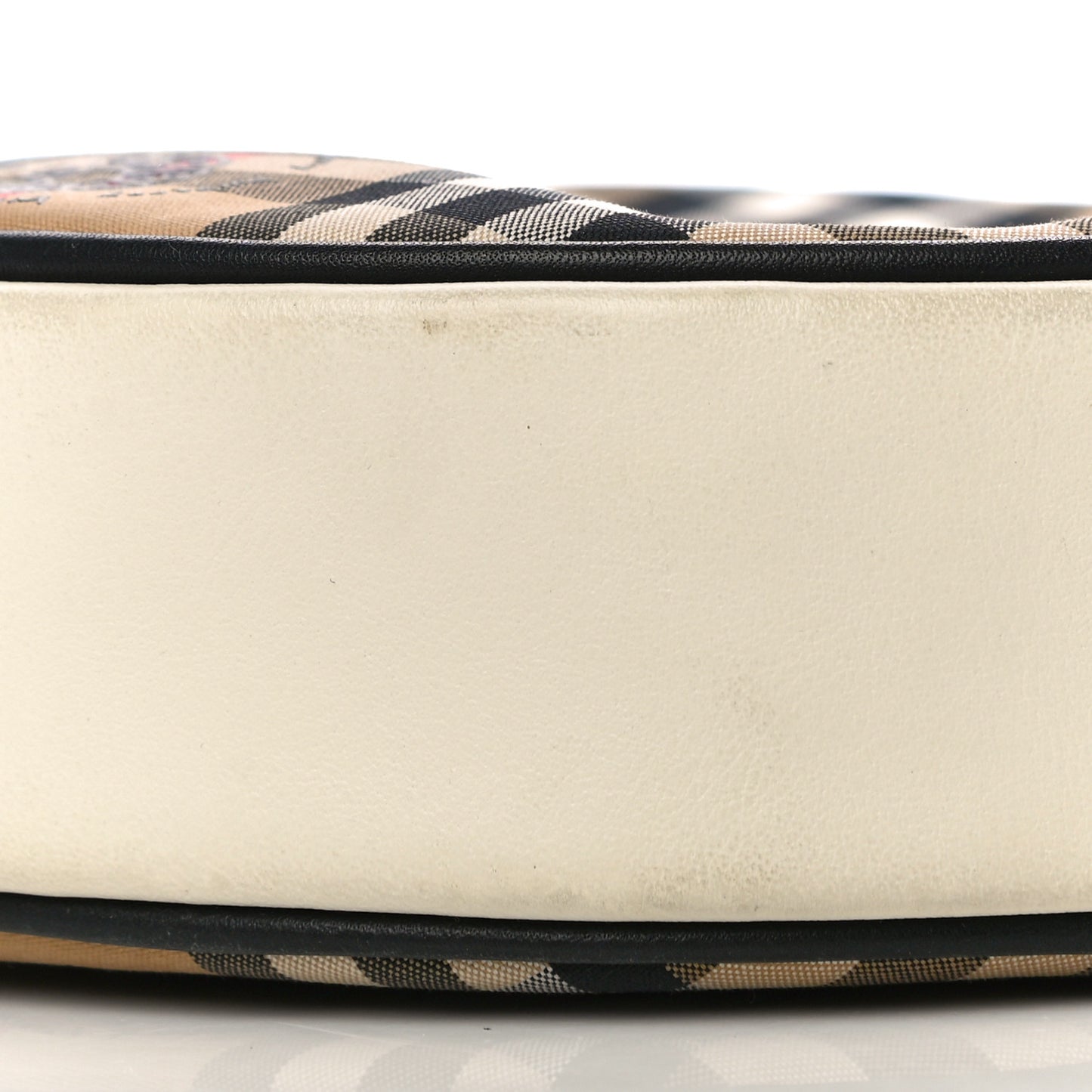 Vintage Check Calfskin Cartoon Print Round Bag Black White