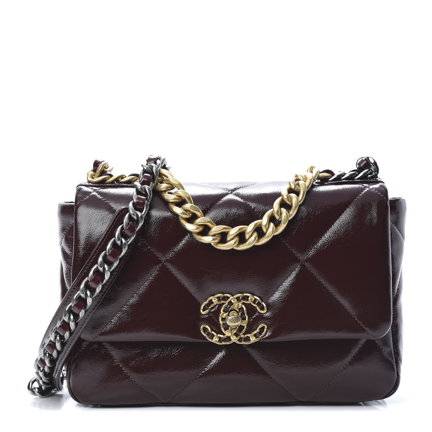 Chanel Shiny Crumpled Calfskin Quilted Medium 19 Flap Burgundy