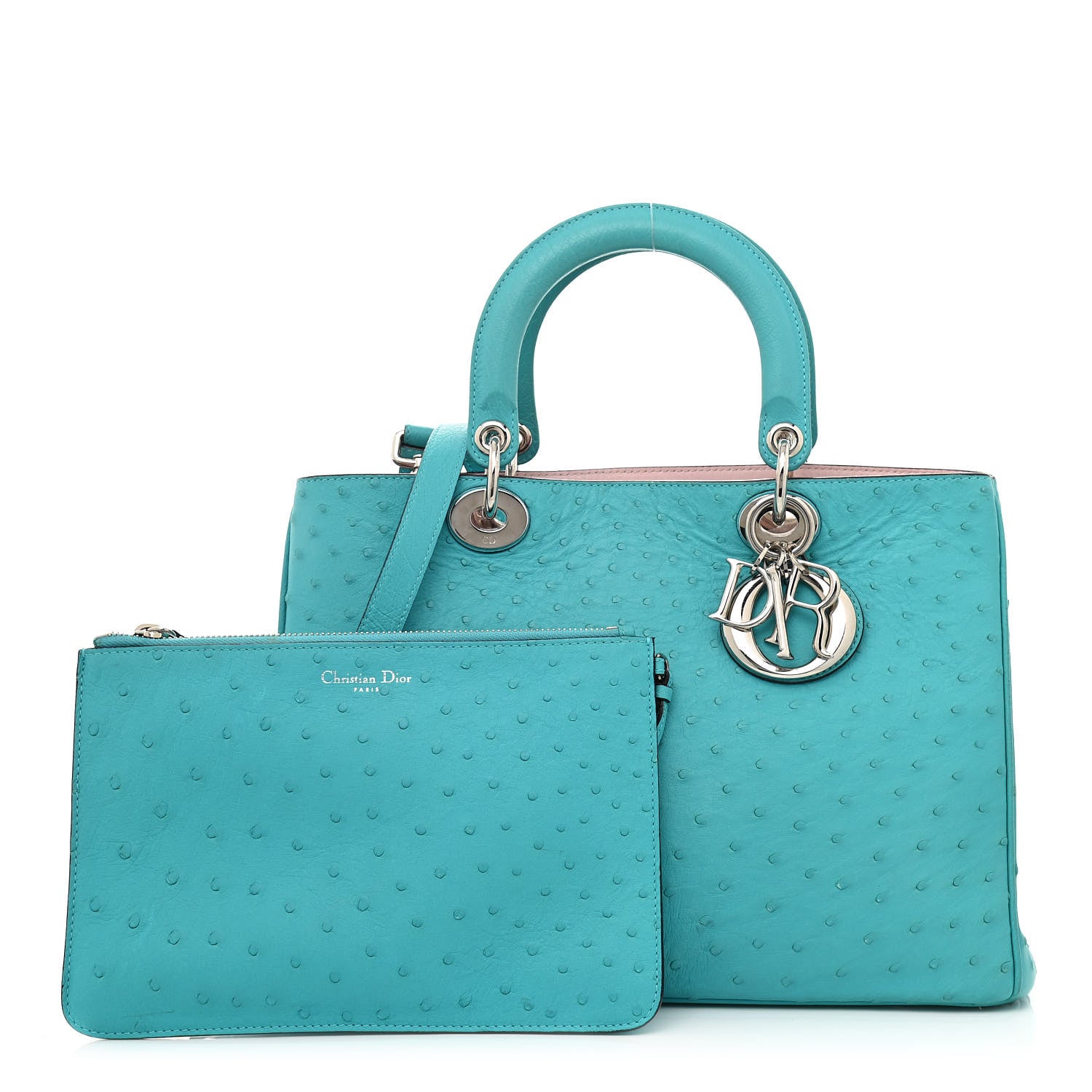 Christian Dior Ostrich Medium Diorissimo Tote Turquoise 1065521