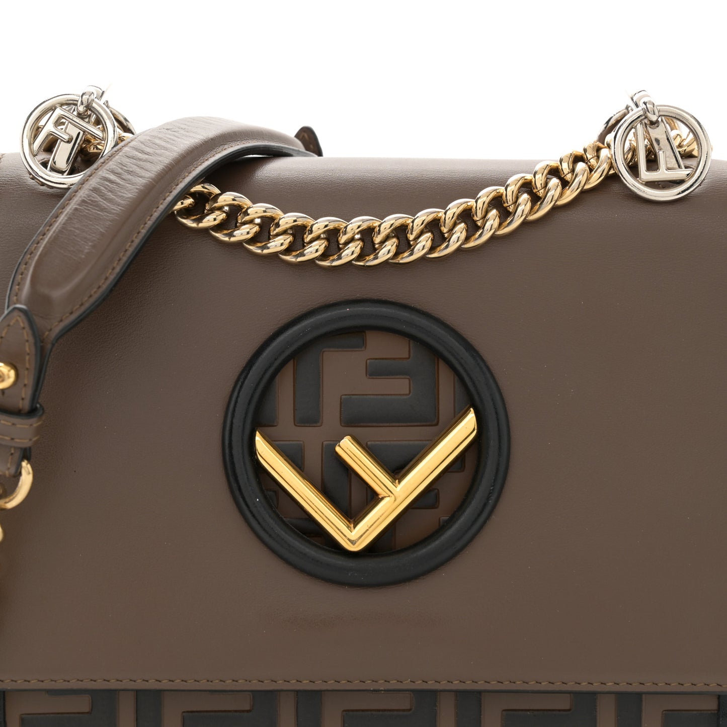 Vitello Century F is Fendi Bi-Color FF 1974 Embossed Small Kan I Shoulder Bag Maya Black