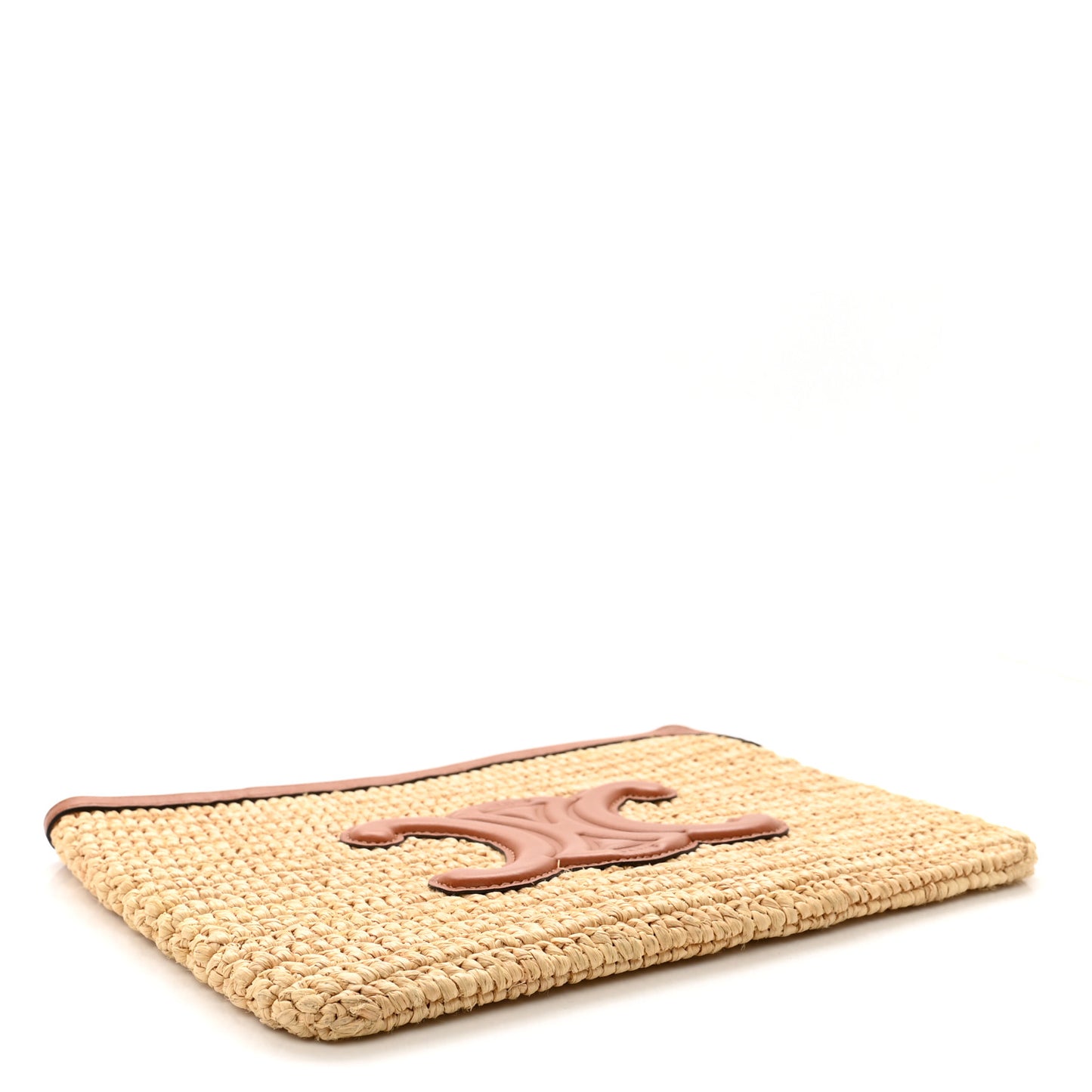 Raffia Calfskin Small Triomphe Pouch Tan