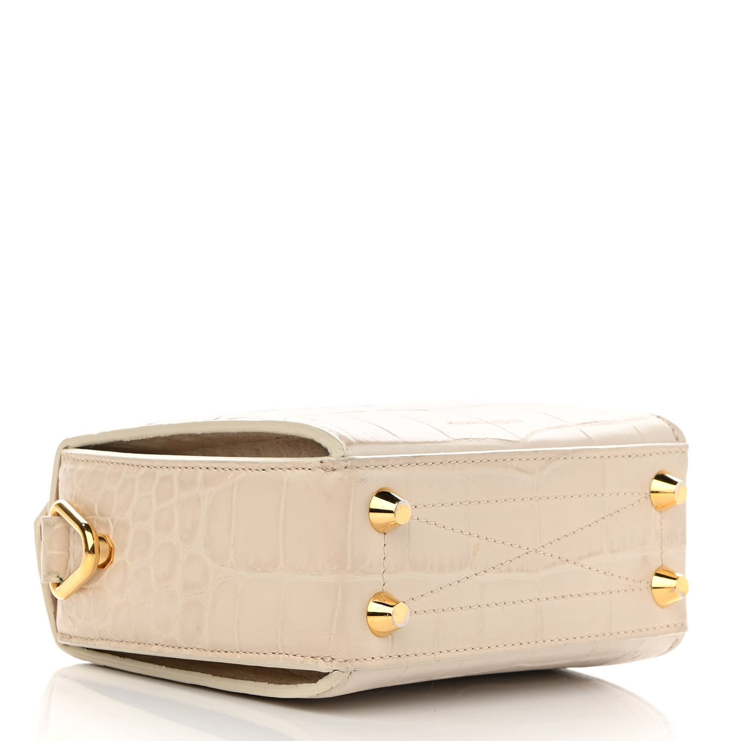 Calfskin Crocodile Embossed Box Shoulder Bag 16 Cream