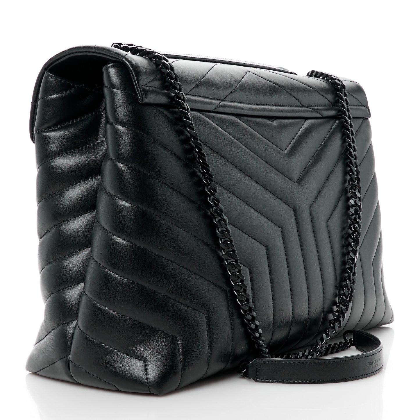 Calfskin Y Quilted Monogram Monochrome Large Loulou Chain Satchel Black