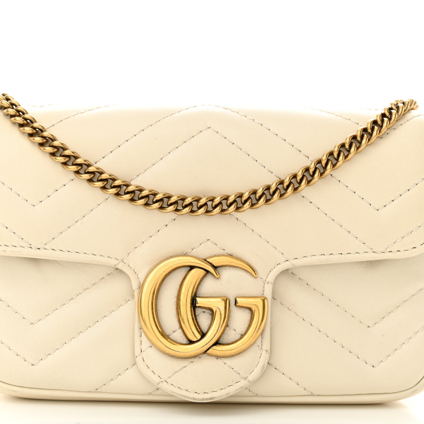 Calfskin Matelasse Super Mini GG Marmont Shoulder Bag White