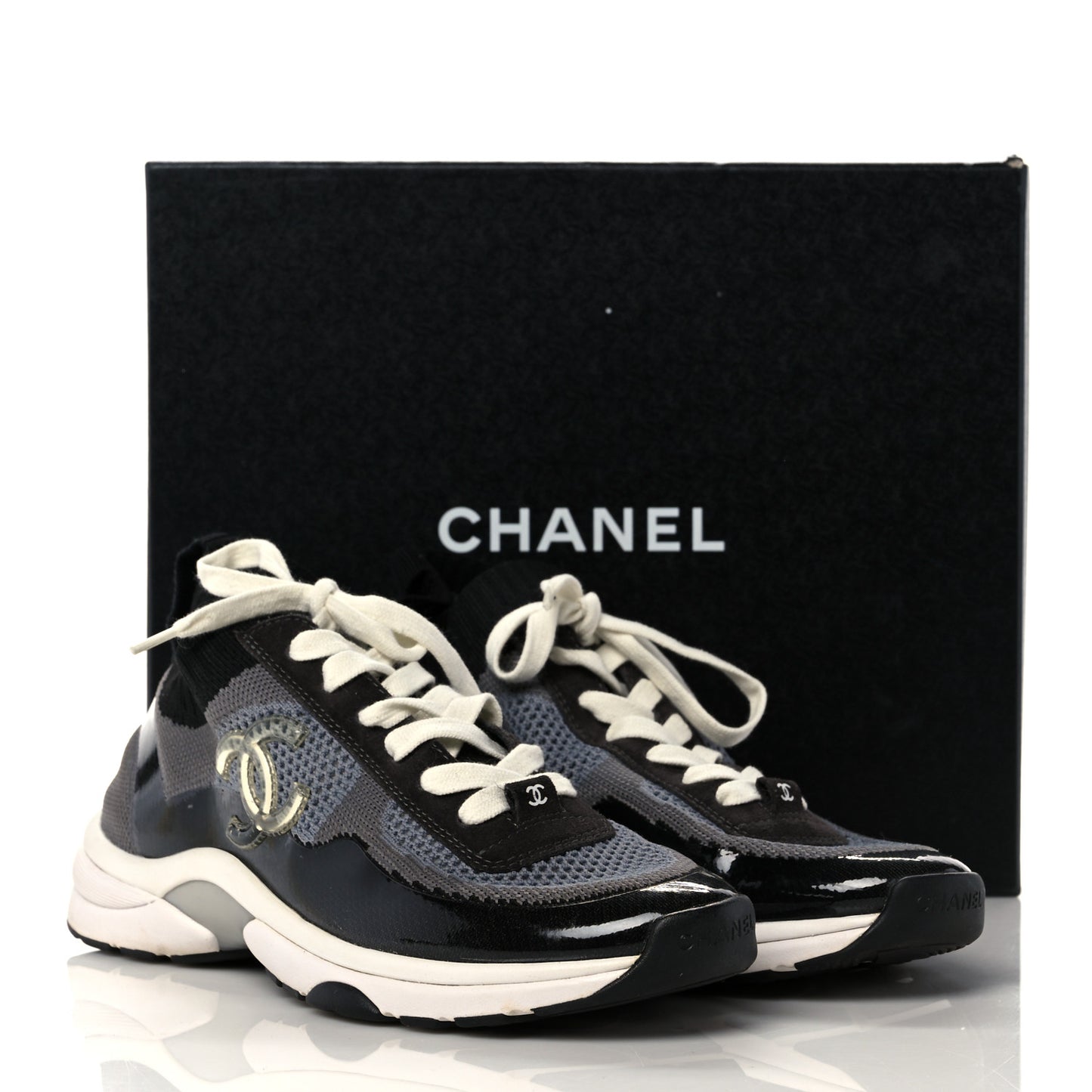 Fabric Suede Calfskin Stretch CC Sneakers 41 Black Grey