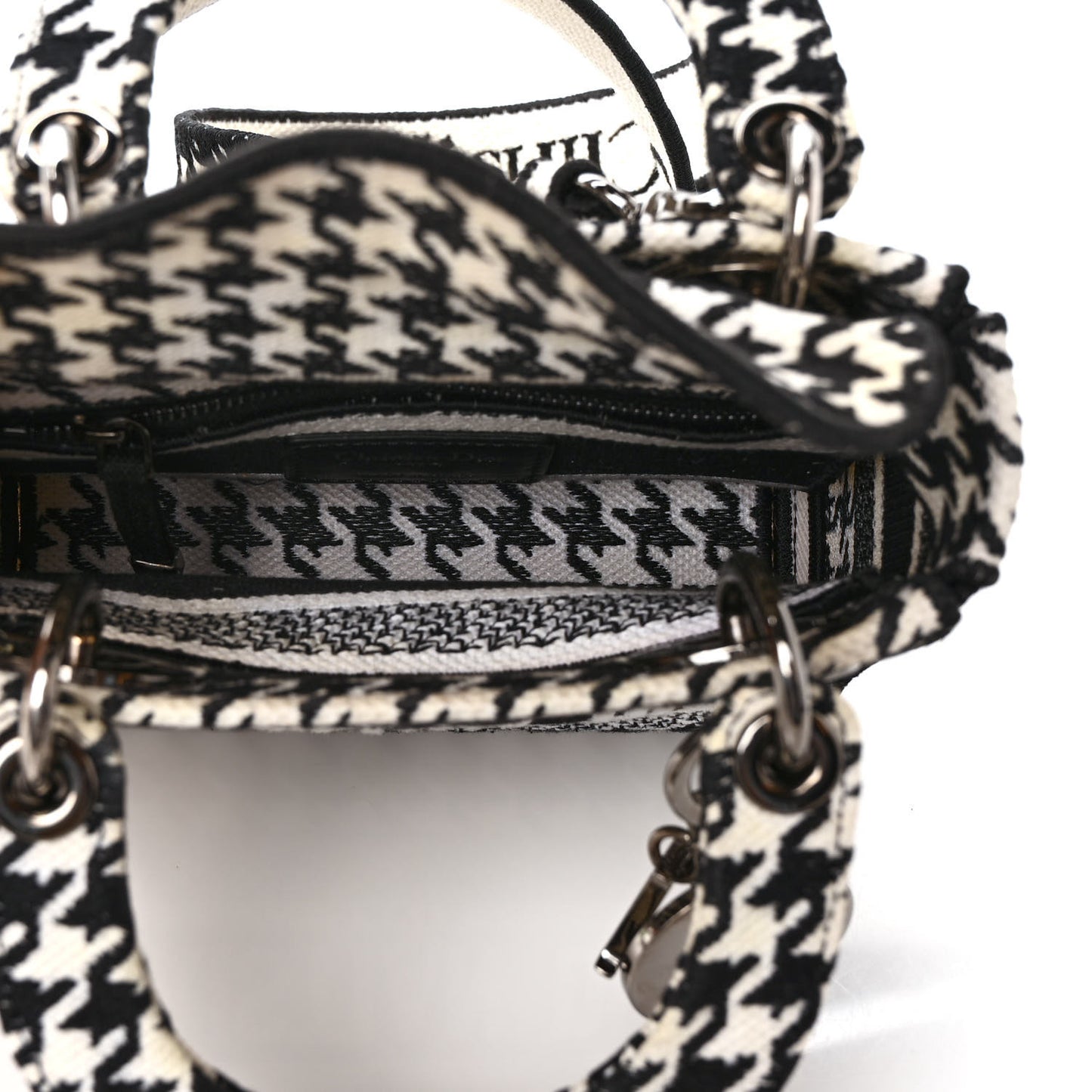 Canvas Houndstooth Embroidered Mini Lady D-Lite Black White