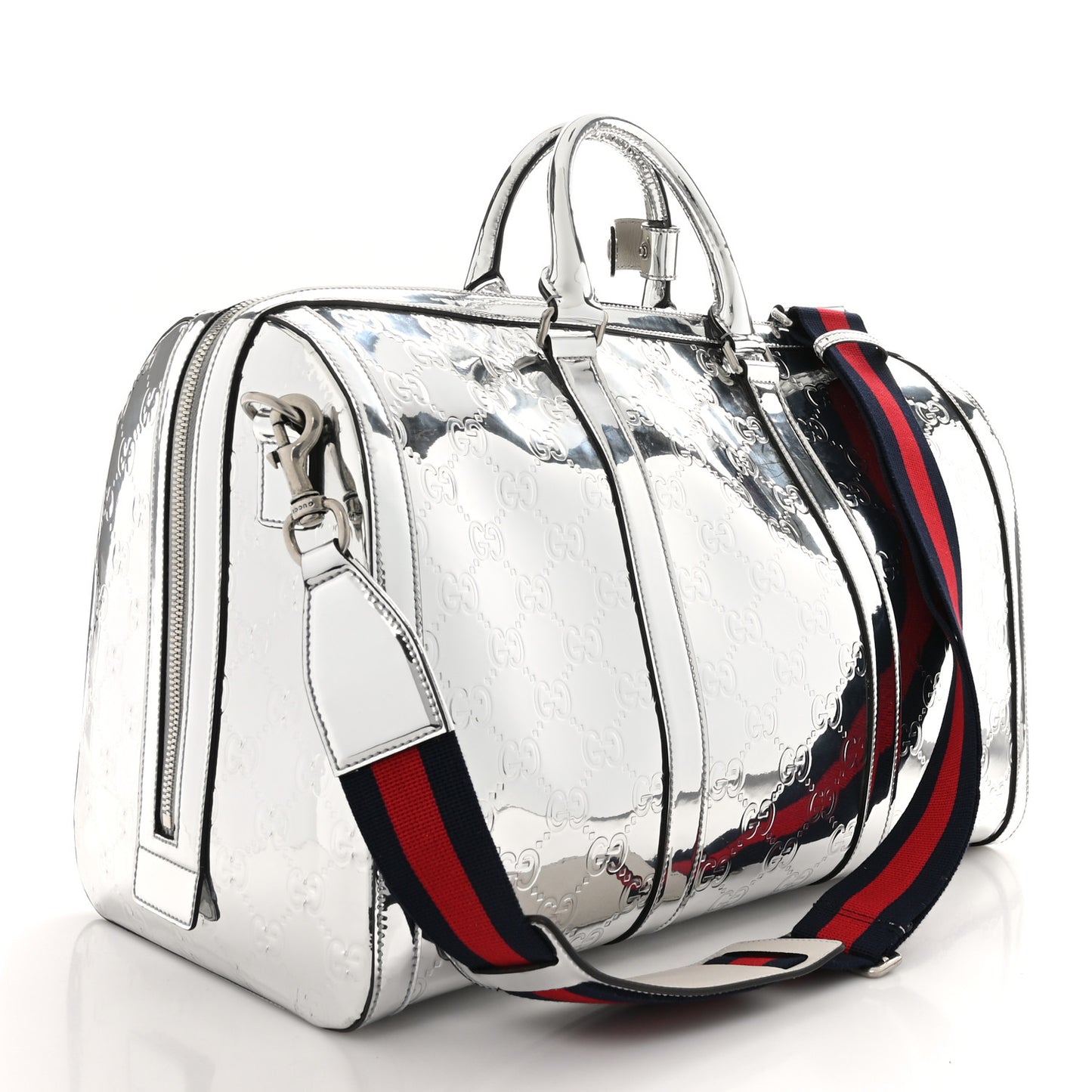 Guccissima Medium Mirror Effect Duffle Silver
