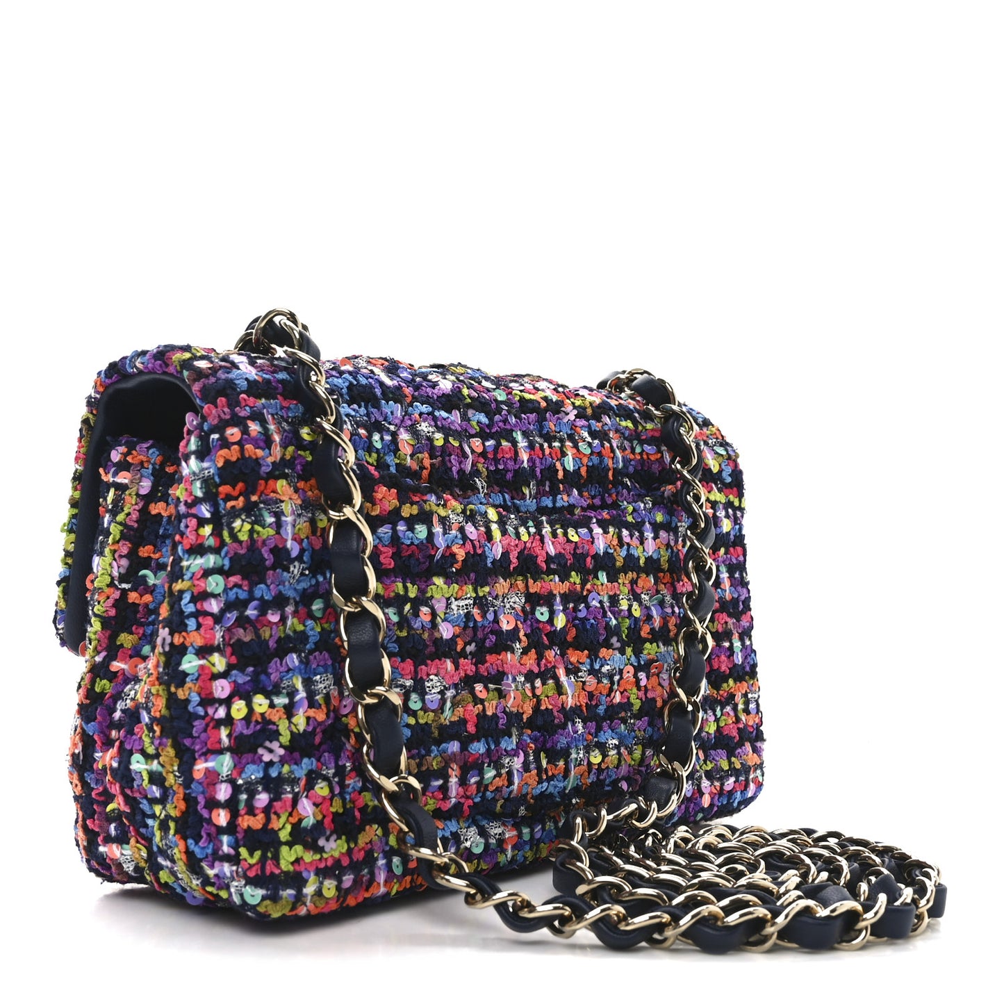 Tweed Quilted Mini Rectangular Flap Navy Blue Multicolor