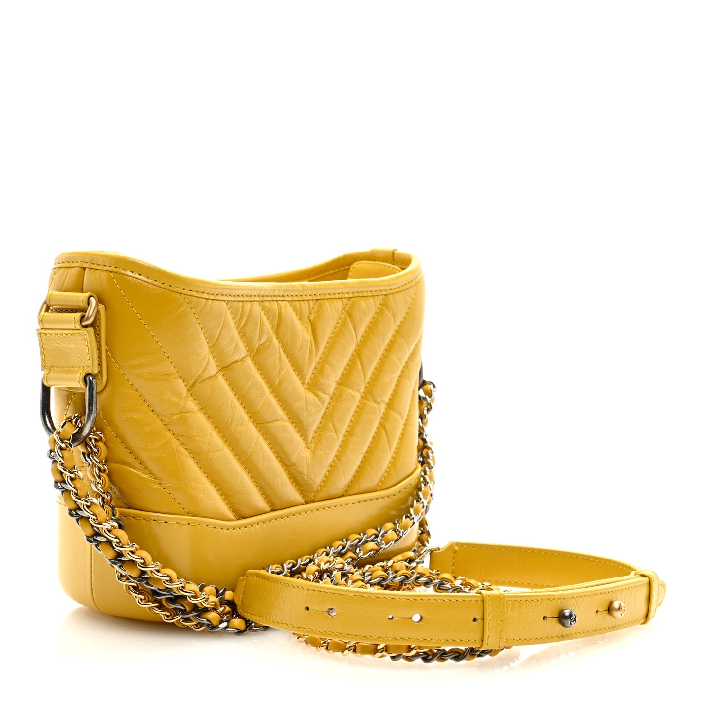 Aged Calfskin Chevron Quilted Small Gabrielle Hobo Yellow
