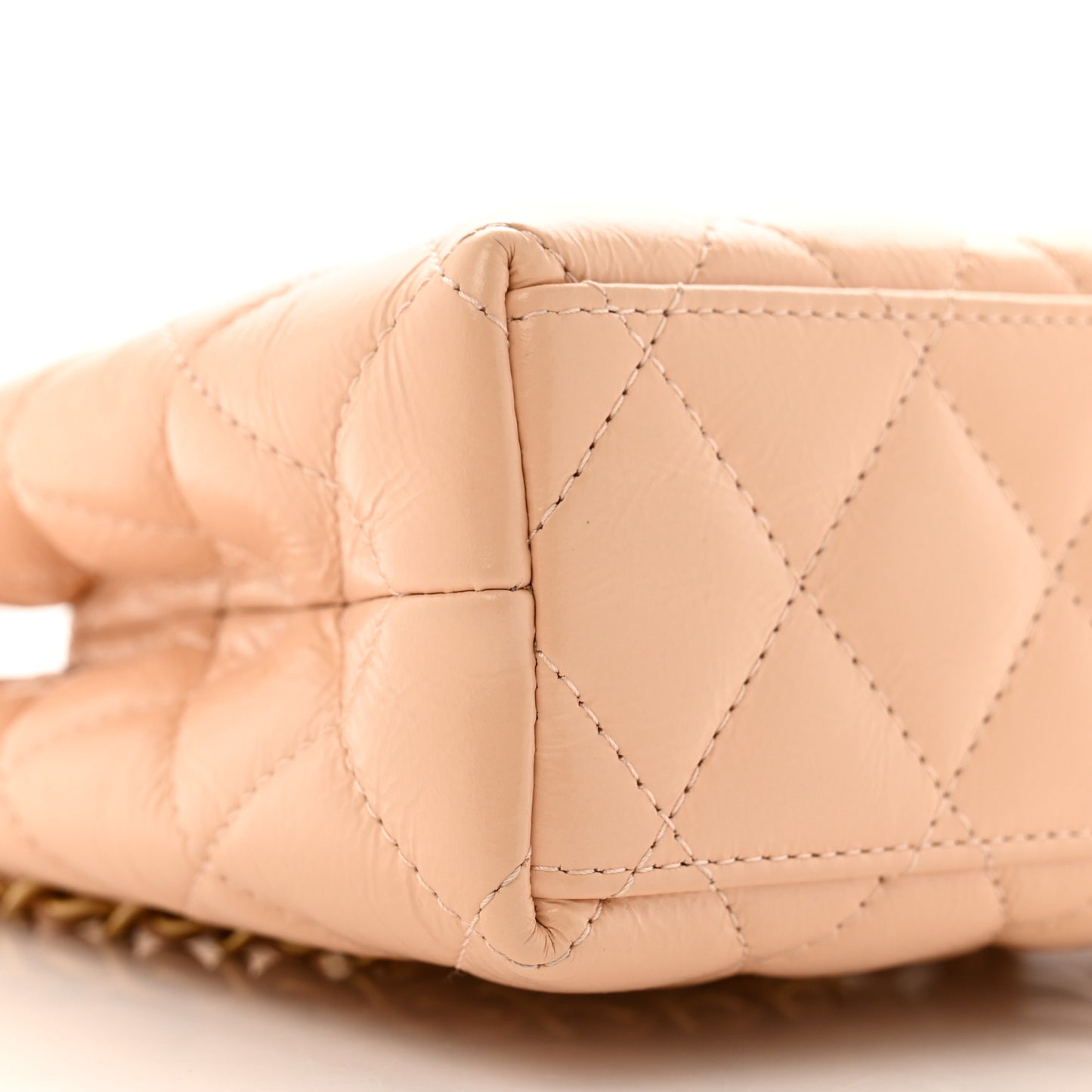 Shiny Aged Calfskin Quilted Nano Kelly Shopper Beige