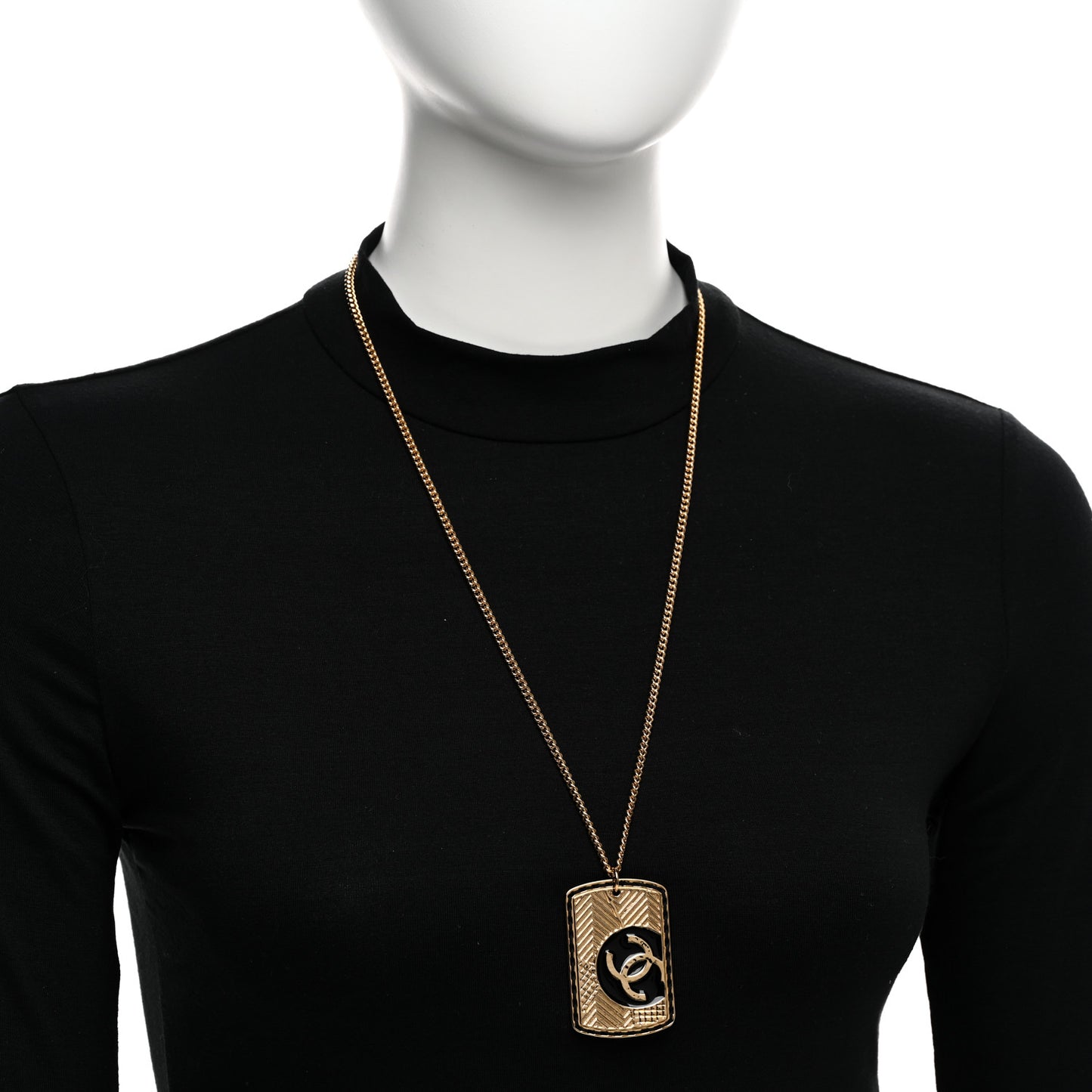 CC ID Dog Tag Charm Necklace Gold Black