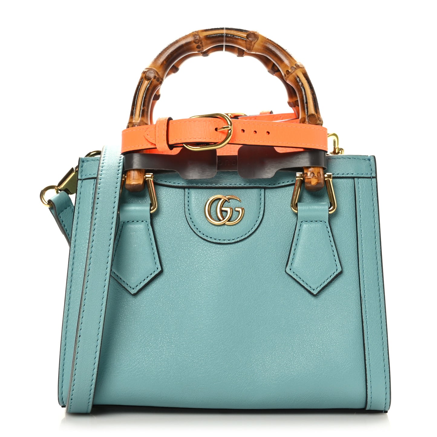 Wonka Grain Calfskin Mini Diana Tote Bag Dusty Azure Orange Fluo