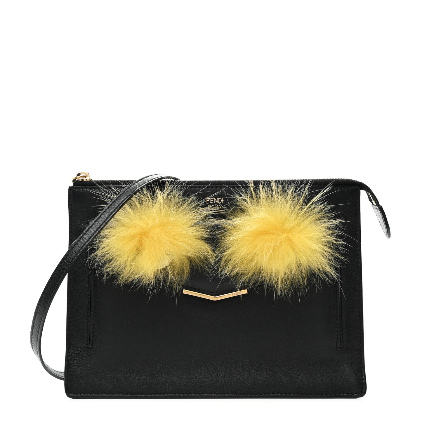 Vitello Dolce Fox Fur Monster Eyes Mini 2Jours Pouch Black Yellow