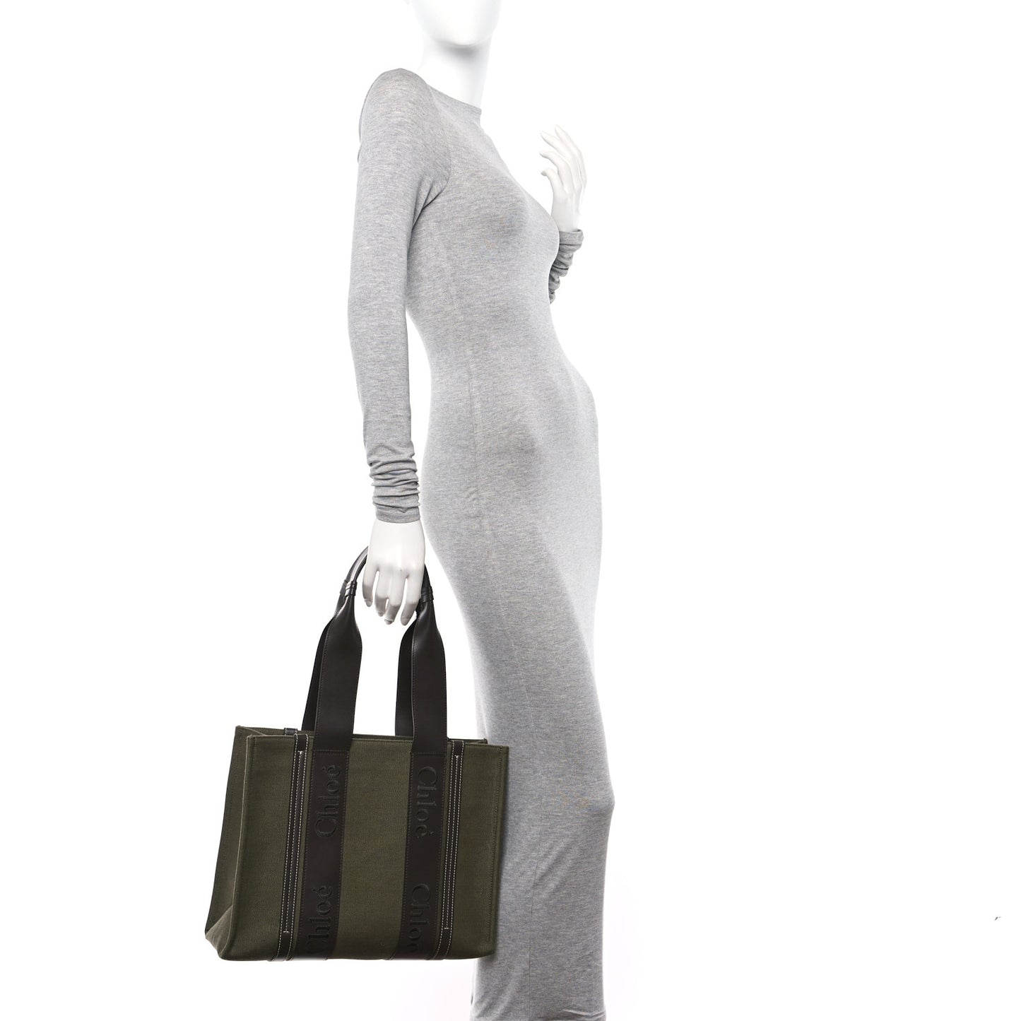 Linen Calfskin Medium Woody Tote Warm Green