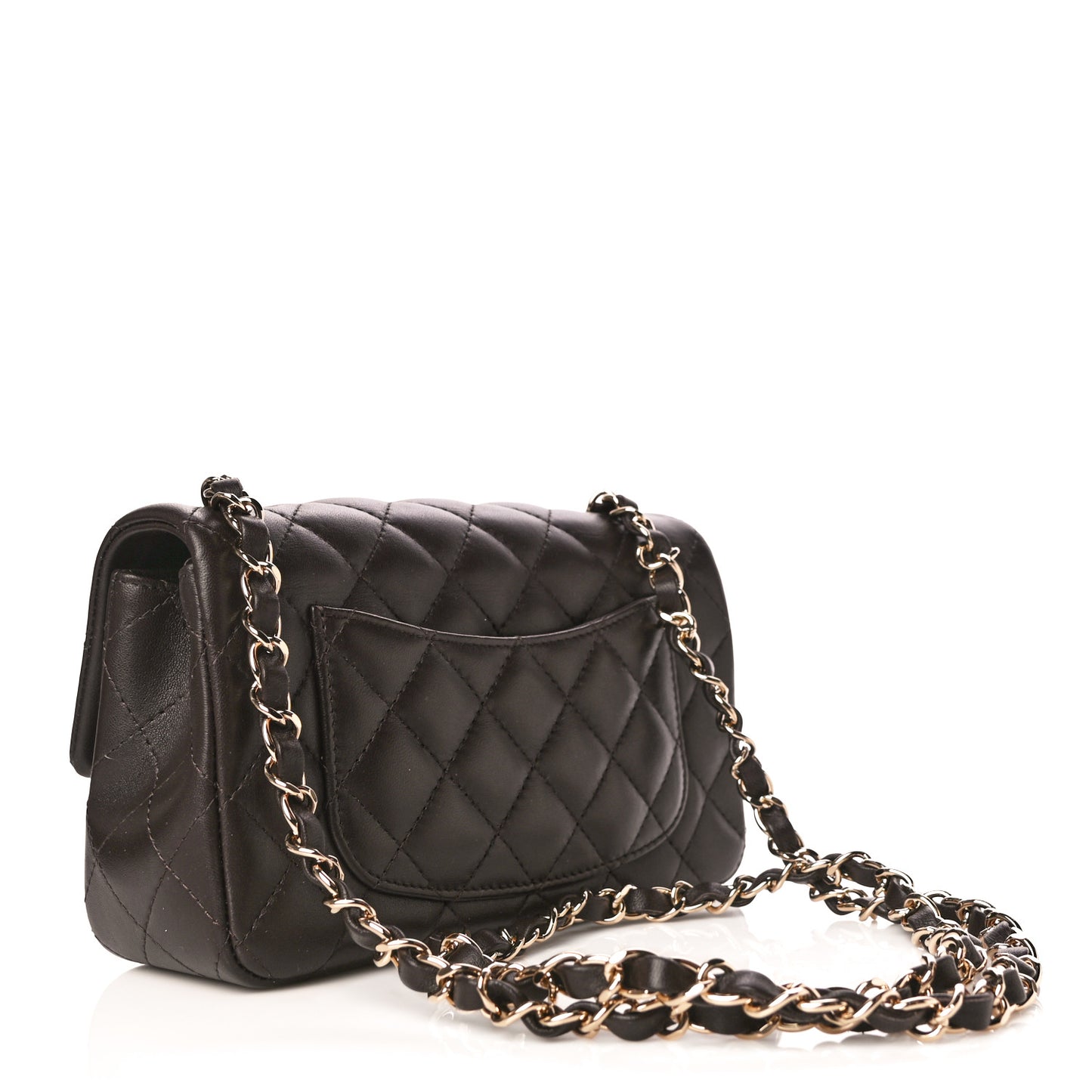 Lambskin Quilted Mini Rectangular Flap Dark Brown
