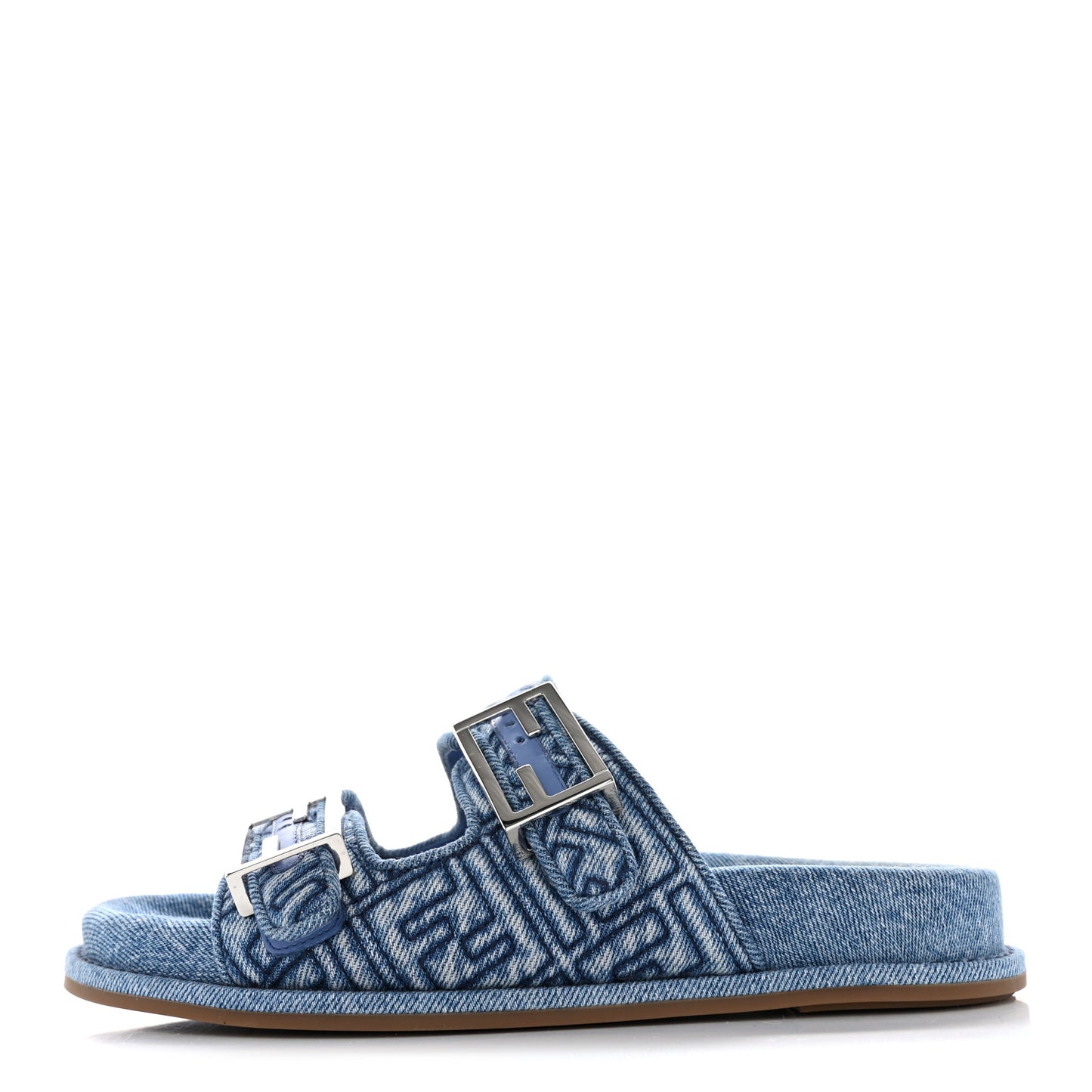 Denim Jacquard FF Womens Fendi Feel Buckled Slide Sandals 37 Blue