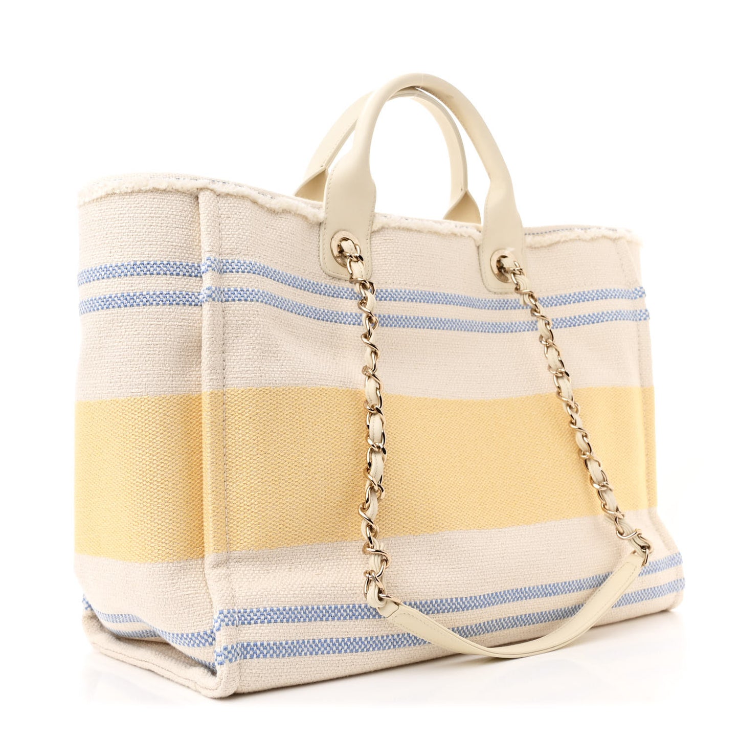 Striped Canvas Medium Deauville Tote Ecru Blue Yellow