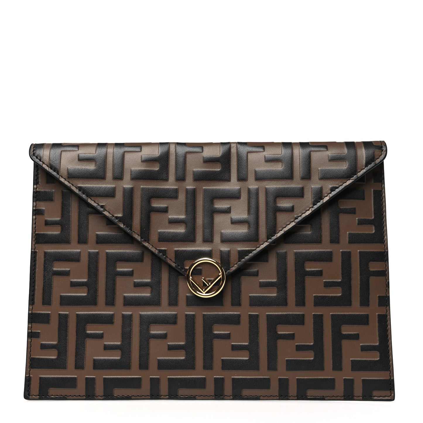 Vitello Soft F is Fendi Bi-Color FF 1974 Embossed Envelope Pouch Maya Black