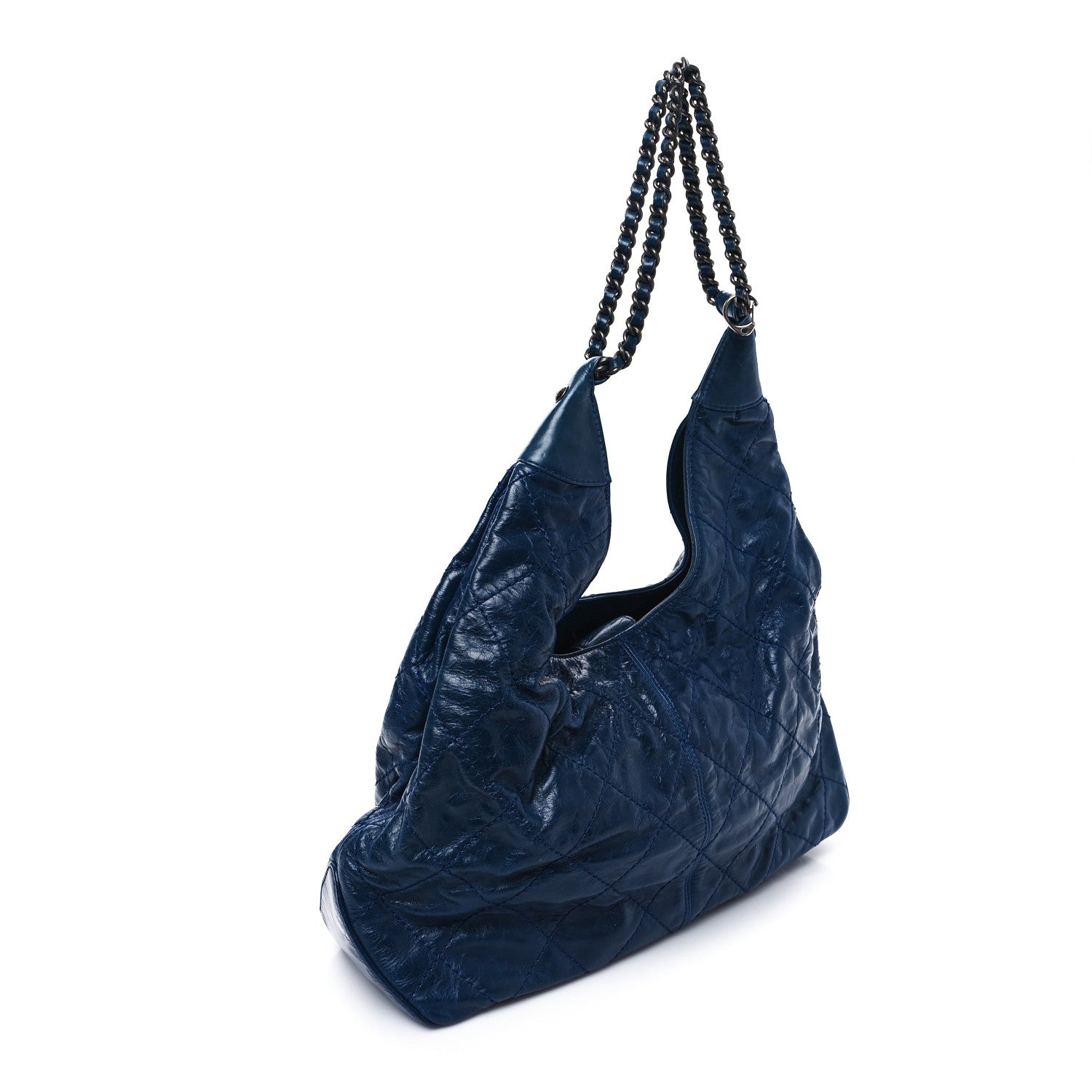 Chanel Aged Calfskin Quilted Coco Supple Hobo Navy Blue 3 of 9