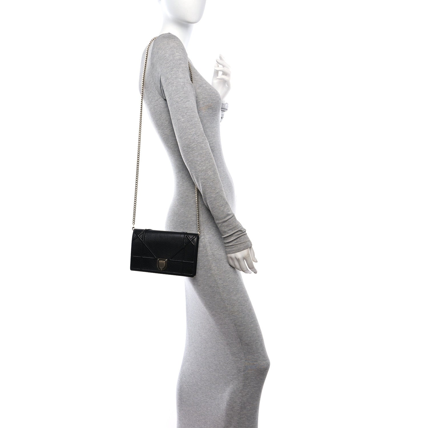 Christian Dior Grained Calfskin Diorama Wallet on Chain Pouch Black 2 of 10