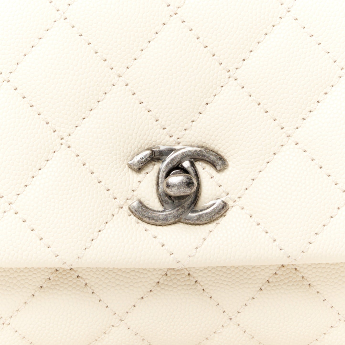Caviar Lizard Quilted Mini Coco Handle Flap White