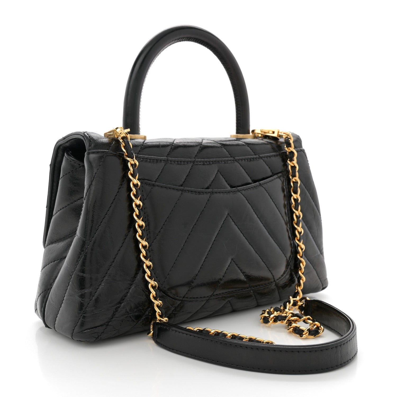Chanel Aged Calfskin Chevron Quilted Mini Coco Handle Flap Black 3 of 11