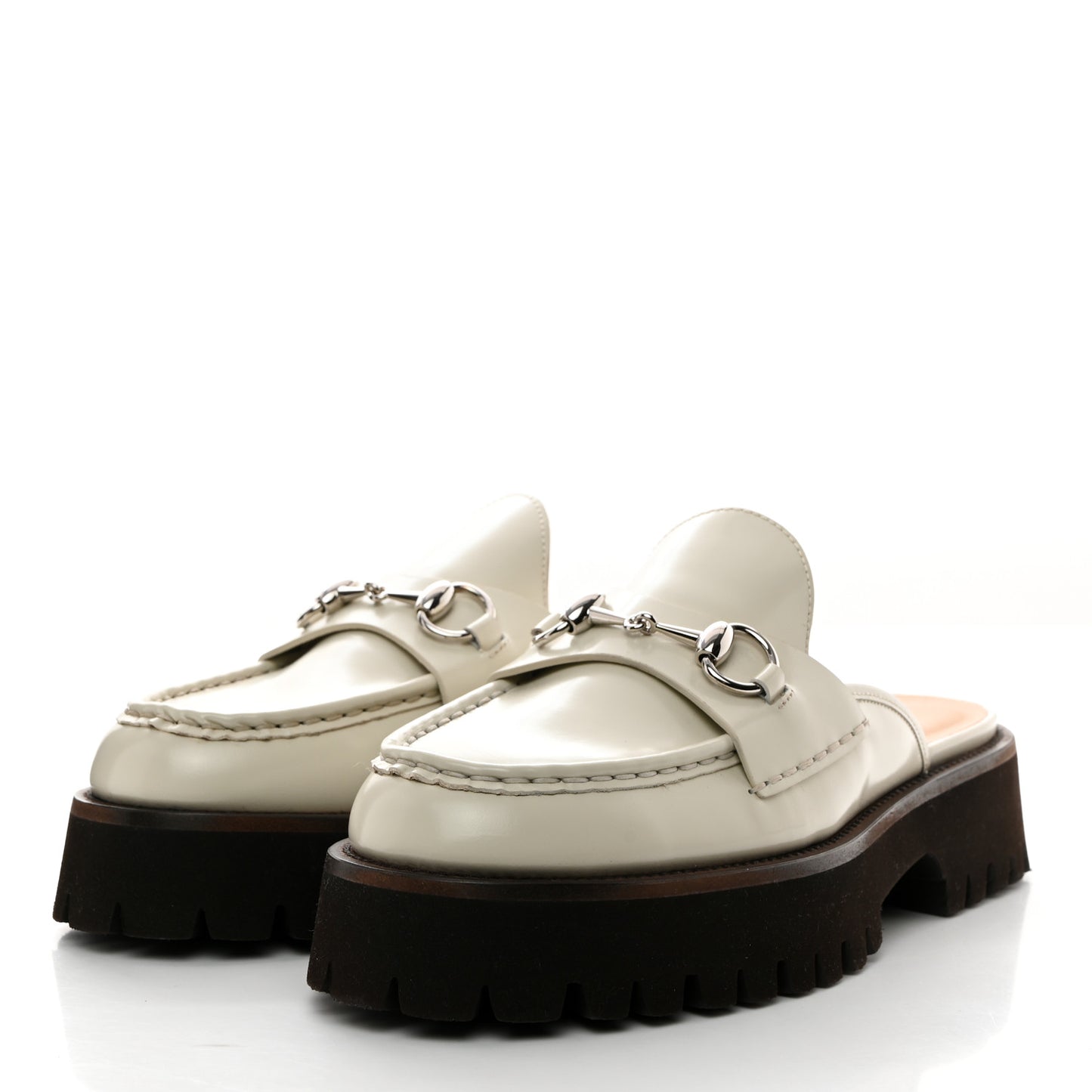 Cordovan Lux Horsebit Platform Mules 39 Mystic White