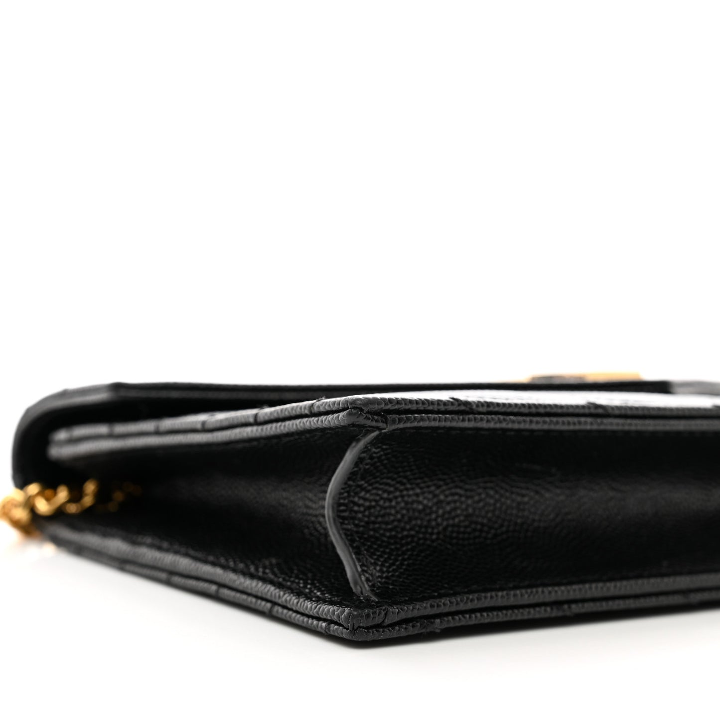 Grain De Poudre Matelasse Chevron Monogram Envelope Chain Wallet Black