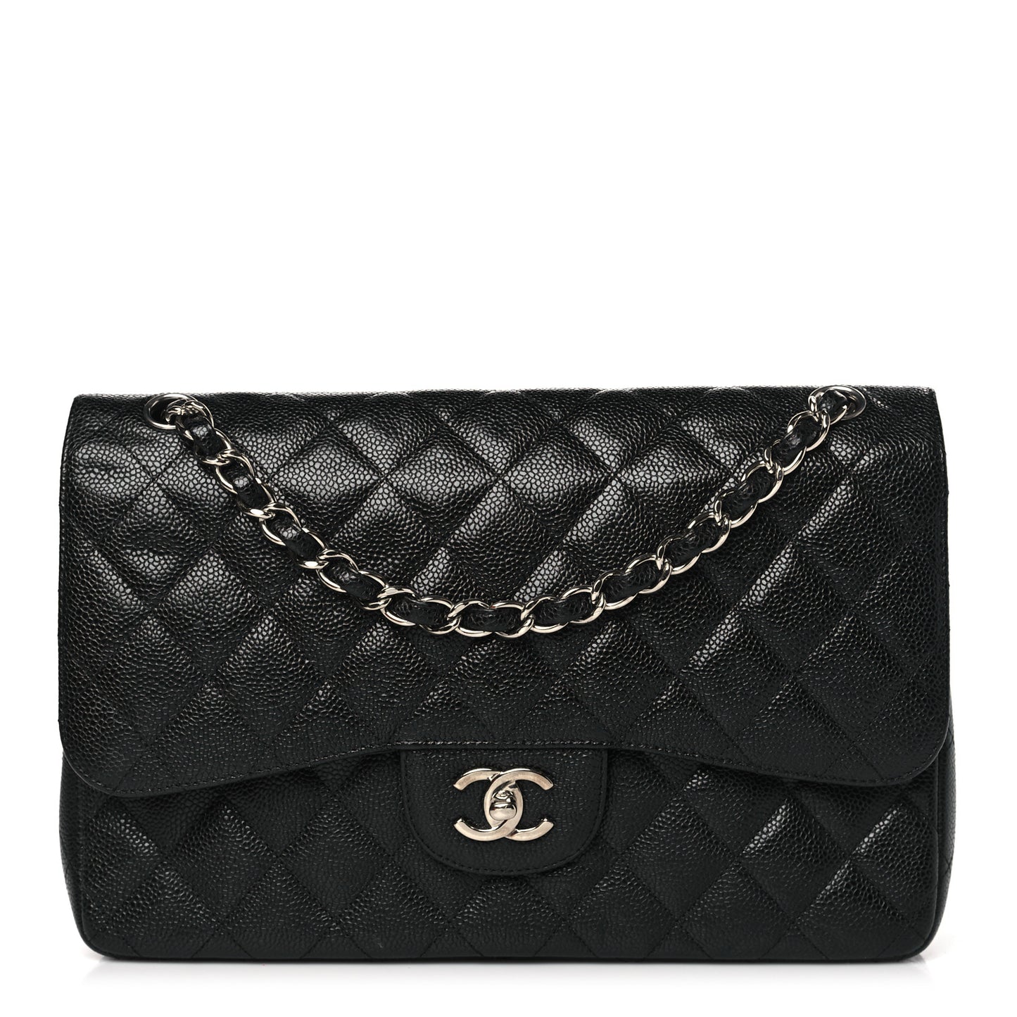 Caviar Quilted Jumbo Double Flap Black