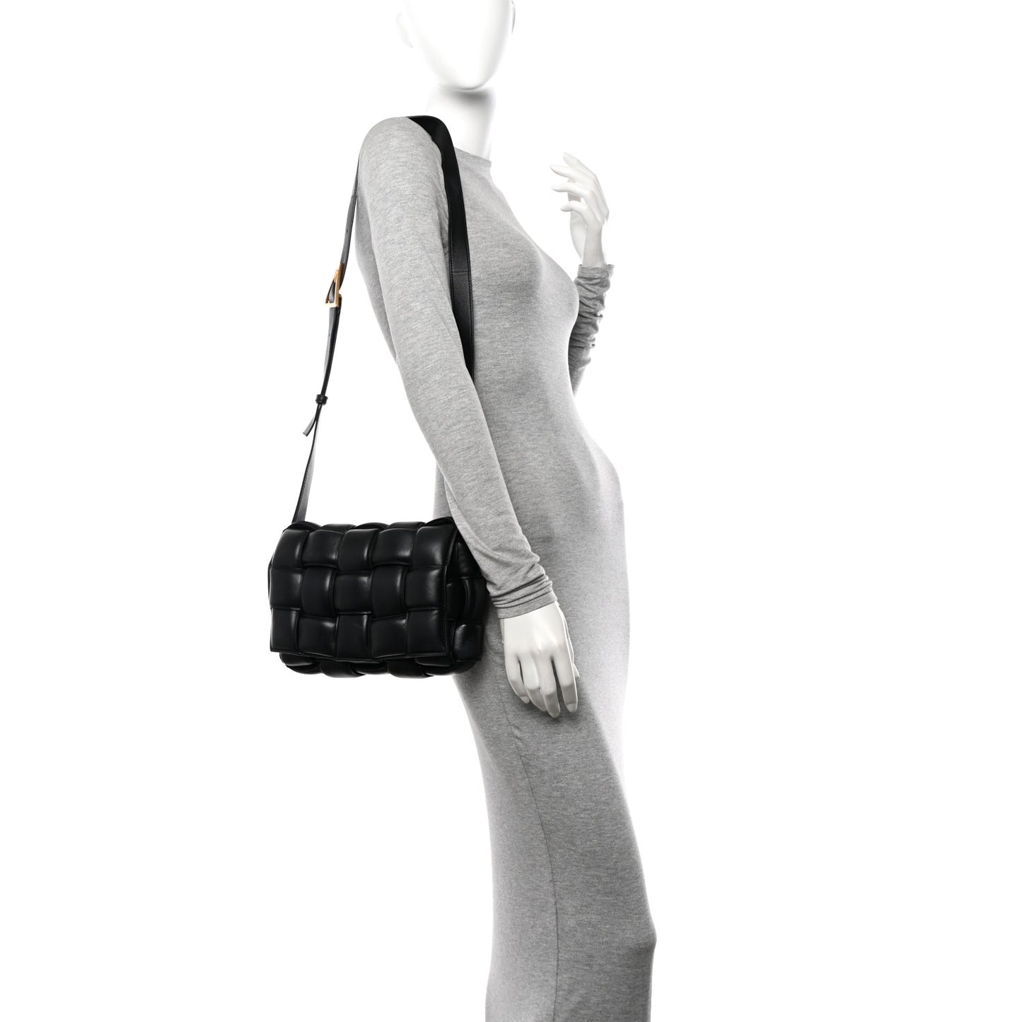 Nappa Maxi Intreccio Padded Cassette Crossbody Bag Black