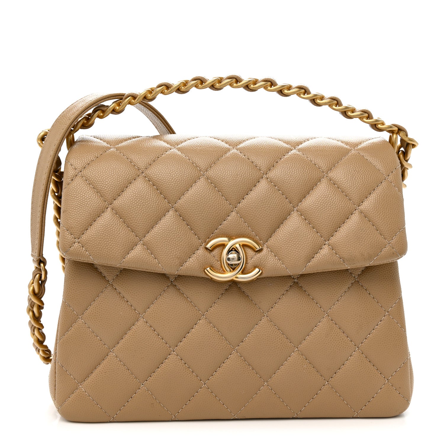 Chanel Caviar Quilted 31 Rue Cambon Top Handle Flap Dark Beige